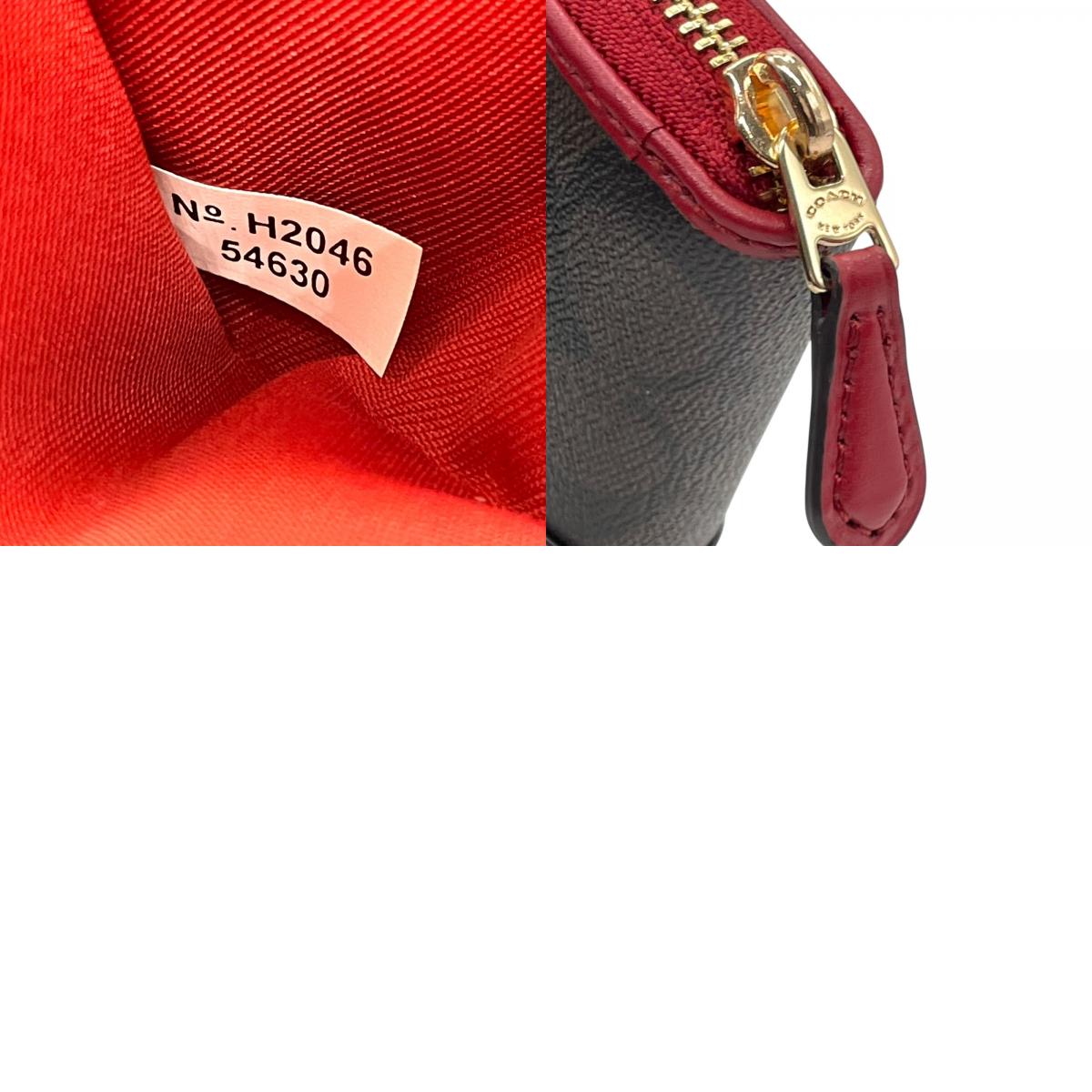 極美品 COACH コーチ シグネチャー 長財布 ラウンドファスナー 茶 ダークブラウン 赤 レッド 54630 IML72 ゴールド金具 PVC レザー ロゴ レディース W1