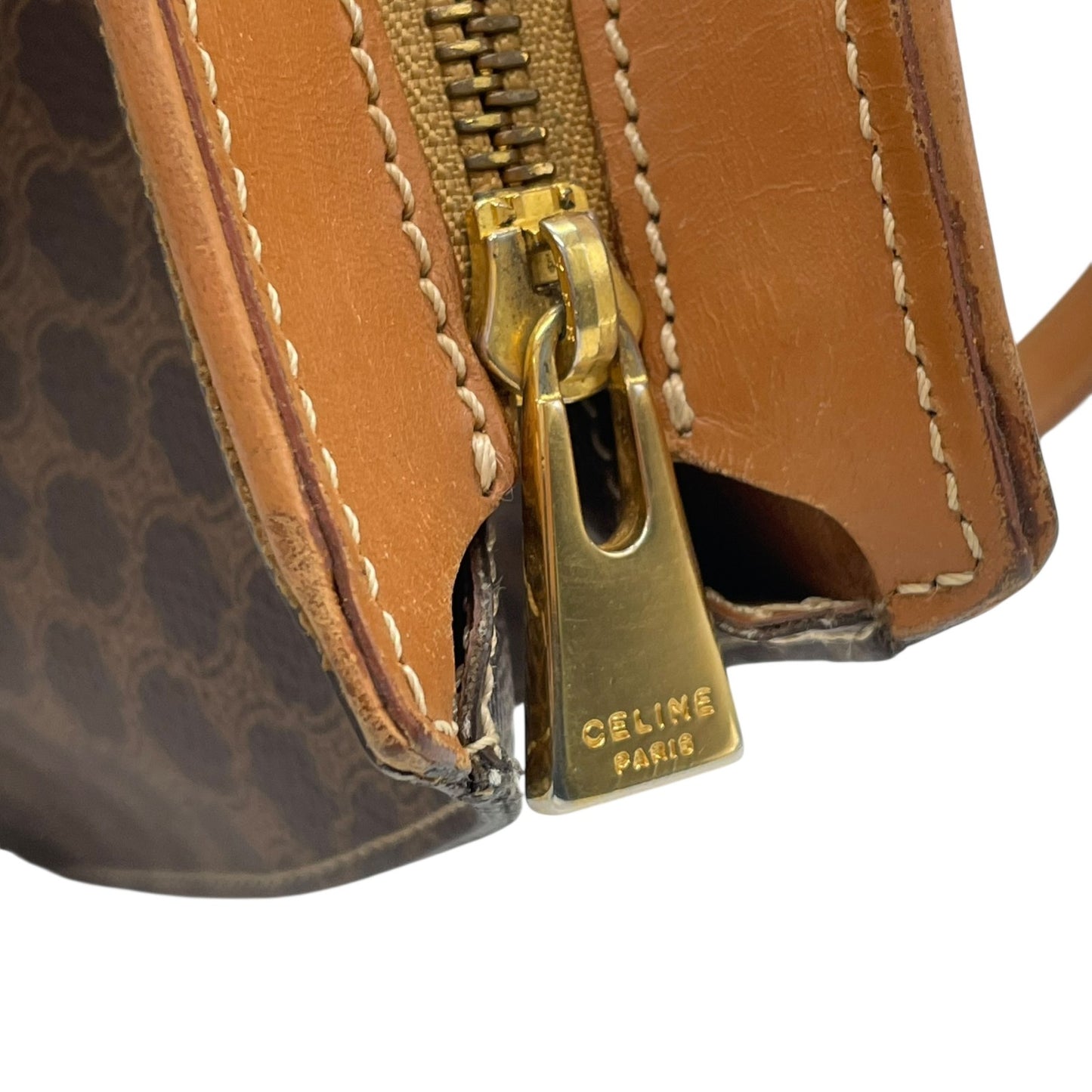 美品 CELINE セリーヌ マカダム ハンドバッグ トートバッグ PVC レザー 茶 ブラウン ゴールド金具 ワンショルダー 肩掛け可 ヴィンテージ オールドセリーヌ レディース B1