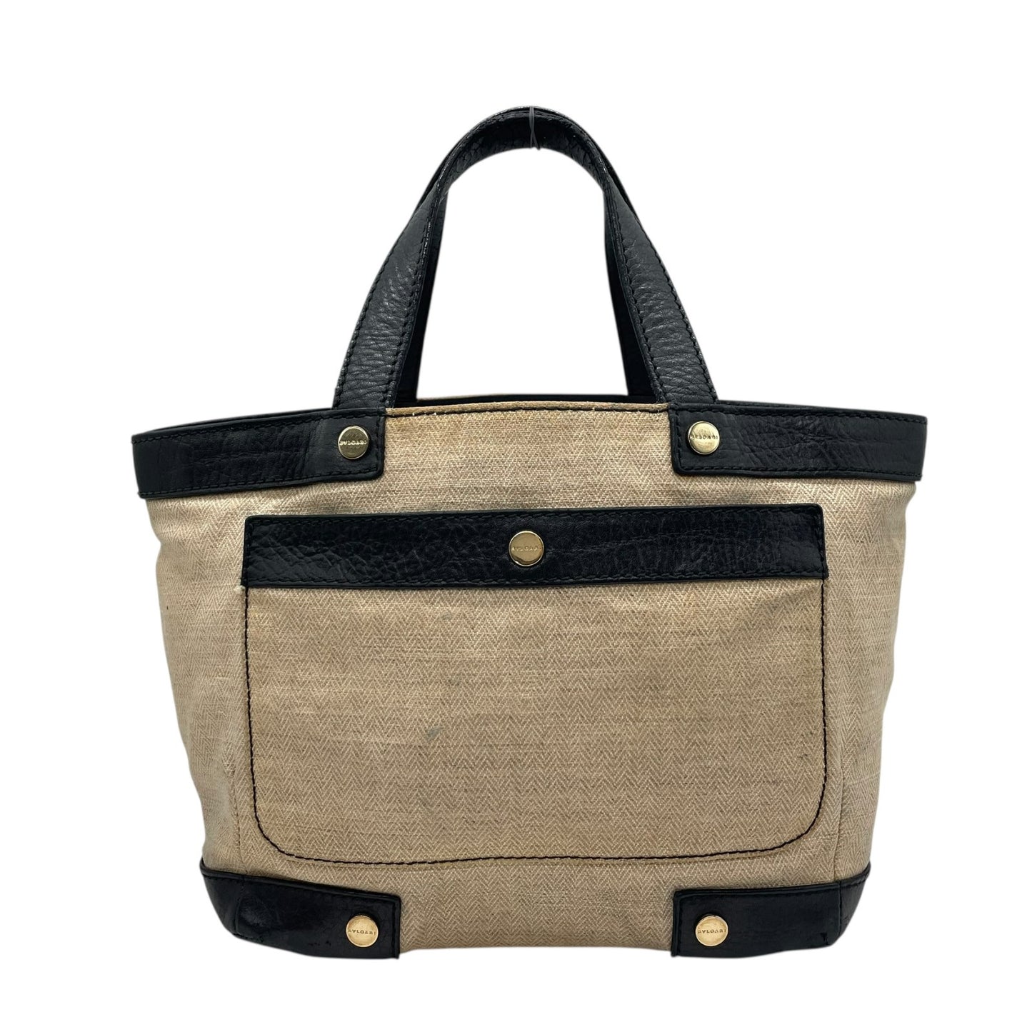 BVLGARI ブルガリ コレツィオーネ 2WAY ハンドバッグ トートバッグ ショルダーバッグ ロゴ キャンバス レザー ベージュ 黒 ブラック ゴールド金具 斜め掛け可 メンズ レディース K3