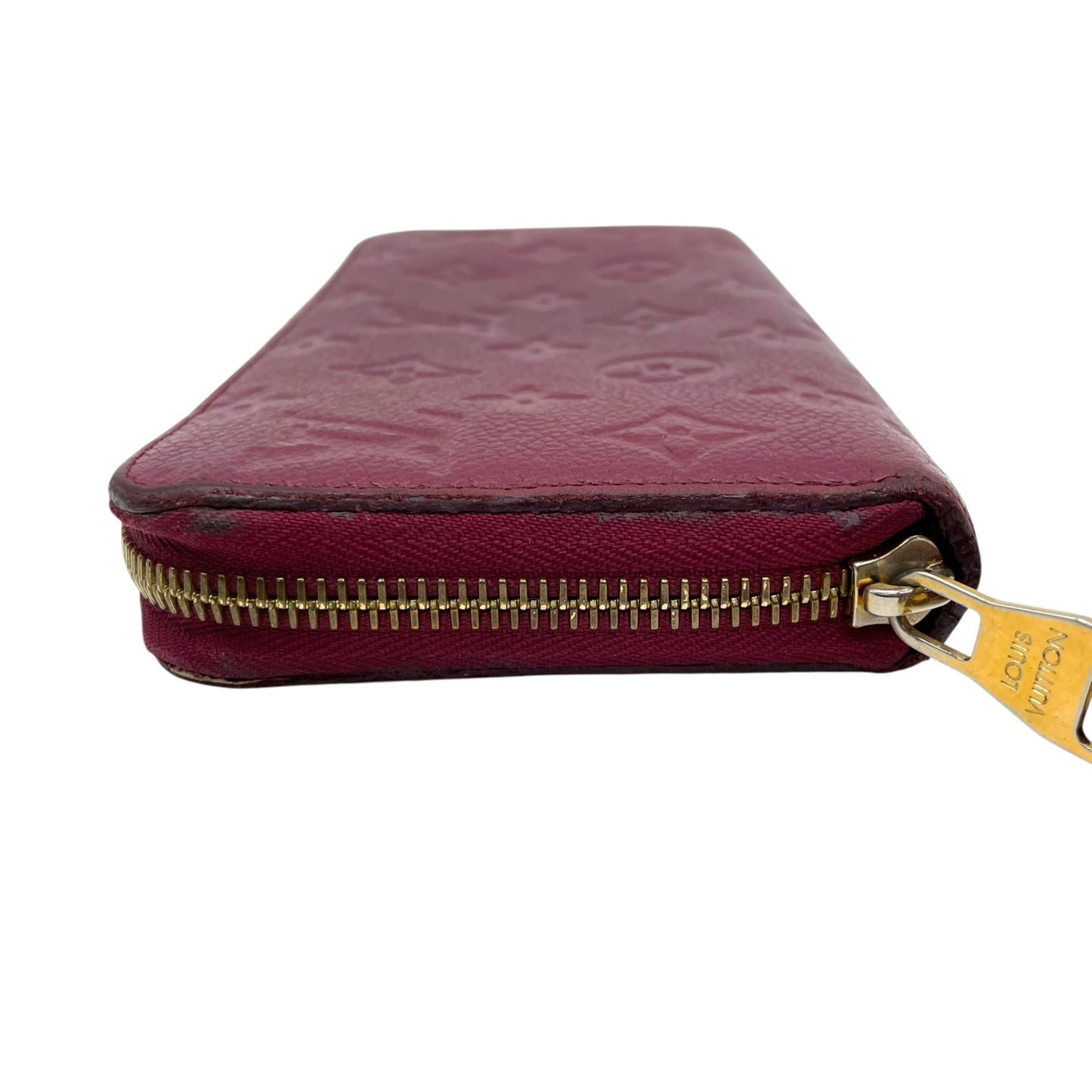 LOUIS VUITTON ルイヴィトン モノグラム アンプラント ジッピーウォレット M60549 レザー 赤紫 パープル系 レザン ラウンドファスナー ゴールド金具 レディース W3