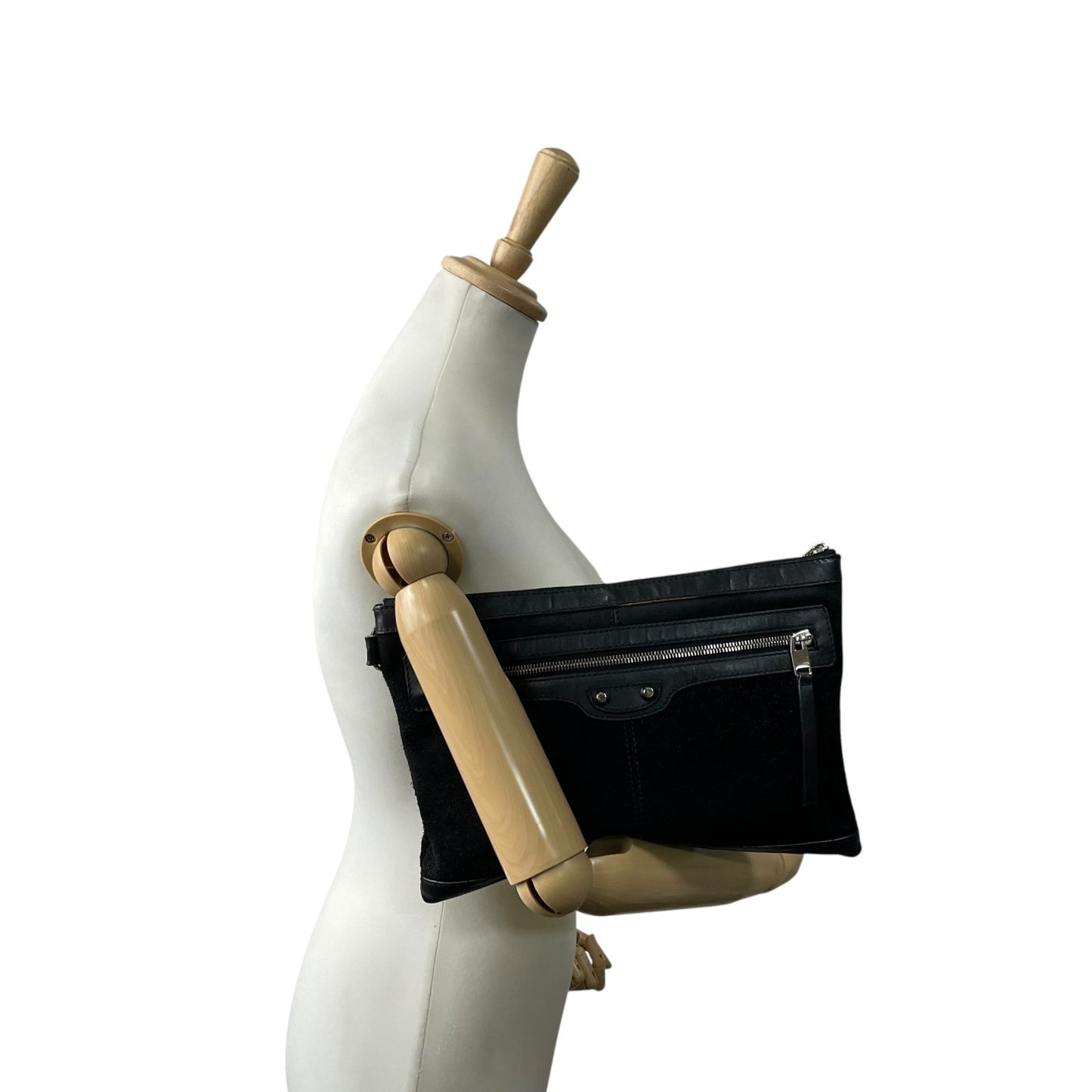 BALENCIAGA バレンシアガ クリップ クラッチバッグ CLASSIC CLIP M 黒 ブラック スエード レザー シルバー金具 セカンドバッグ メンズ レディース K11