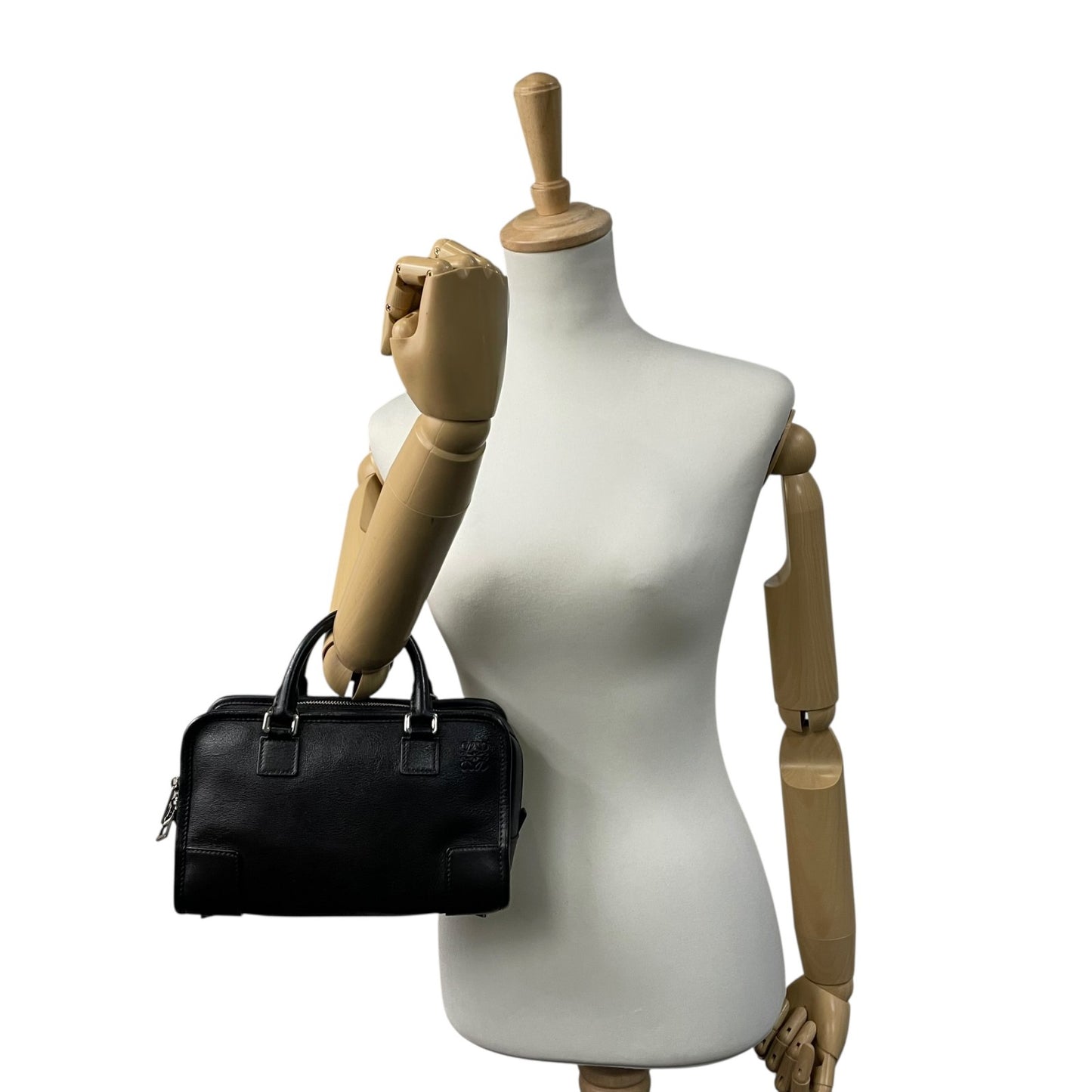 Authentic LOEWE Amazona 2WAY Handbag Shoulder Bag Black Leather Anagram