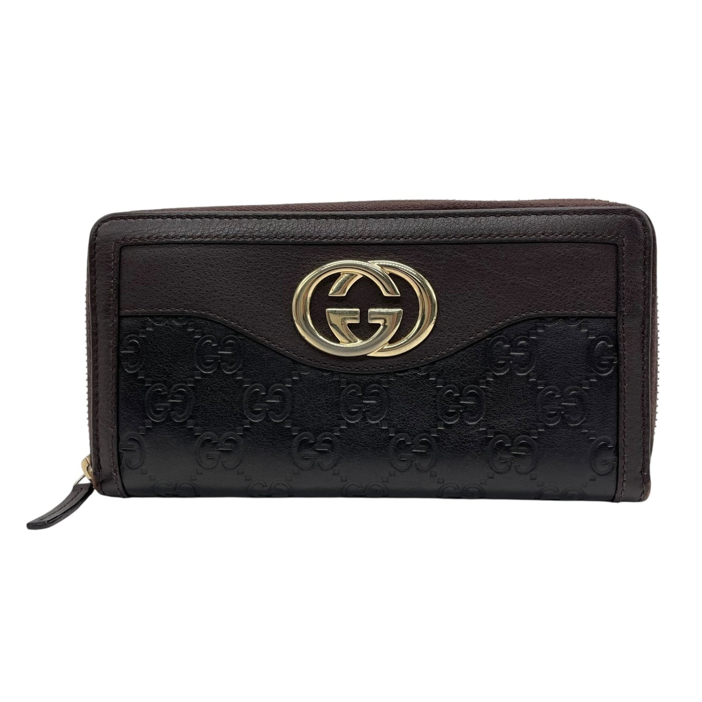 Authentic GUCCI Long Wallet Guccissima Black Brown Bicolor Leather Gold Interlocking G