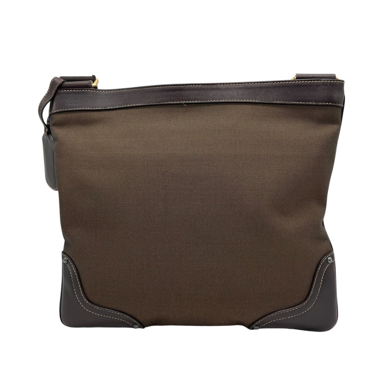 Authentic PRADA Logo Jacquard Large Logo Canvas Leather Shoulder Bag Brown Crossbody Women