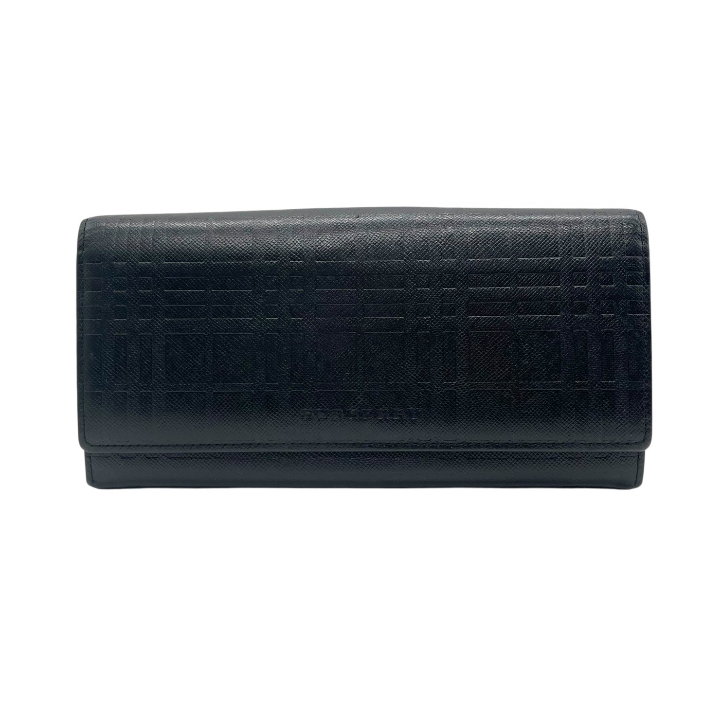 Authentic BURBERRY Long Wallet Bifold Check Embossed Logo Black Silver Hardware