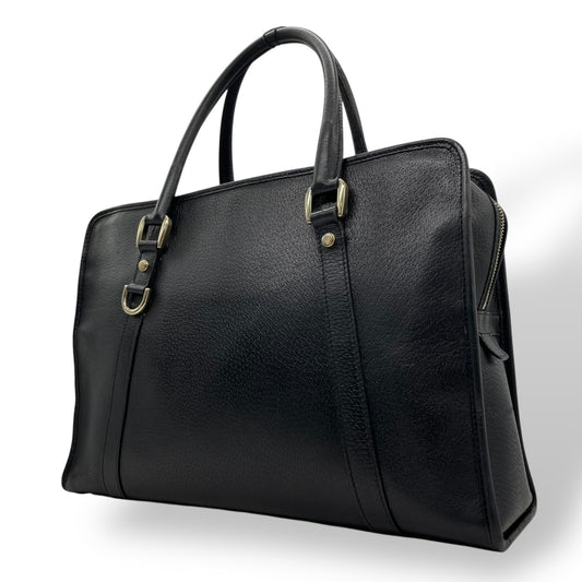 Authentic GUCCI Black Leather Briefcase Business Bag Gold Hardware Logo Men Women