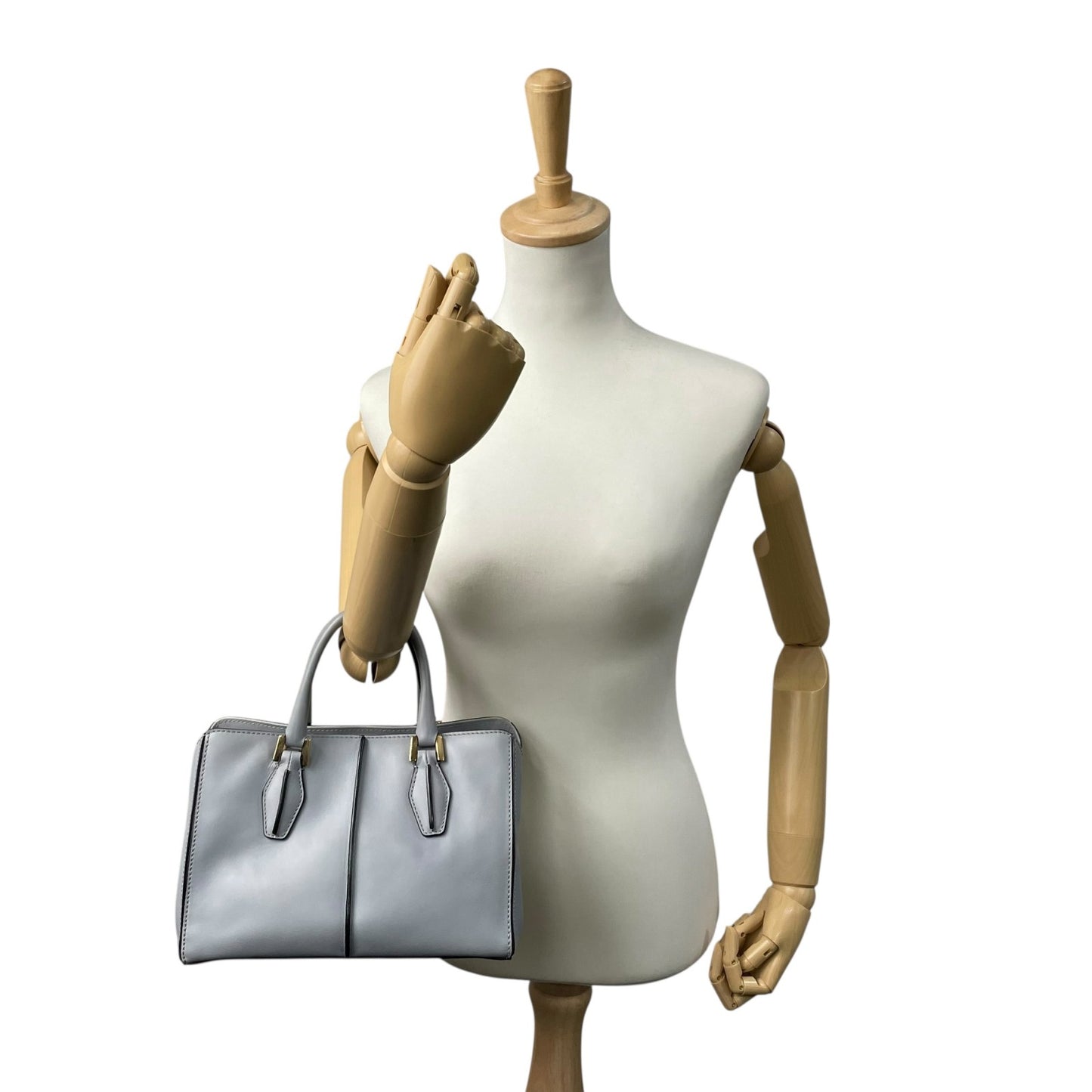 極美品 トッズ TOD'S Dキューブ スモール Dバッグ 2WAY ハンドバッグ ショルダーバッグ ミニボストン 肩掛け 斜め掛け グレーブルー 青 グレー 本革 レザー レディース A