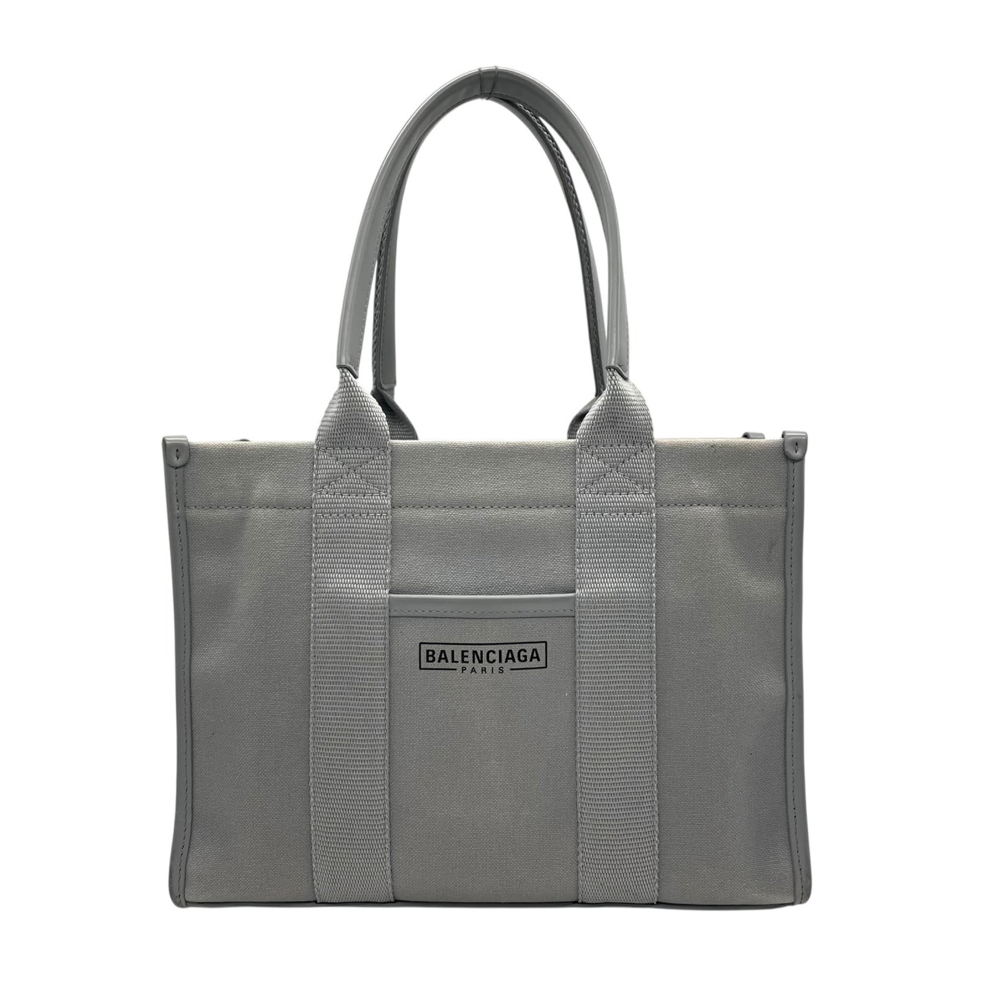 BALENCIAGA バレンシアガ ハードウェア スモール トートバッグ 2way ショルダーバッグ グレー キャンバス レザー ゴールド金具 ロゴ 671402 斜め掛け可 レディース B