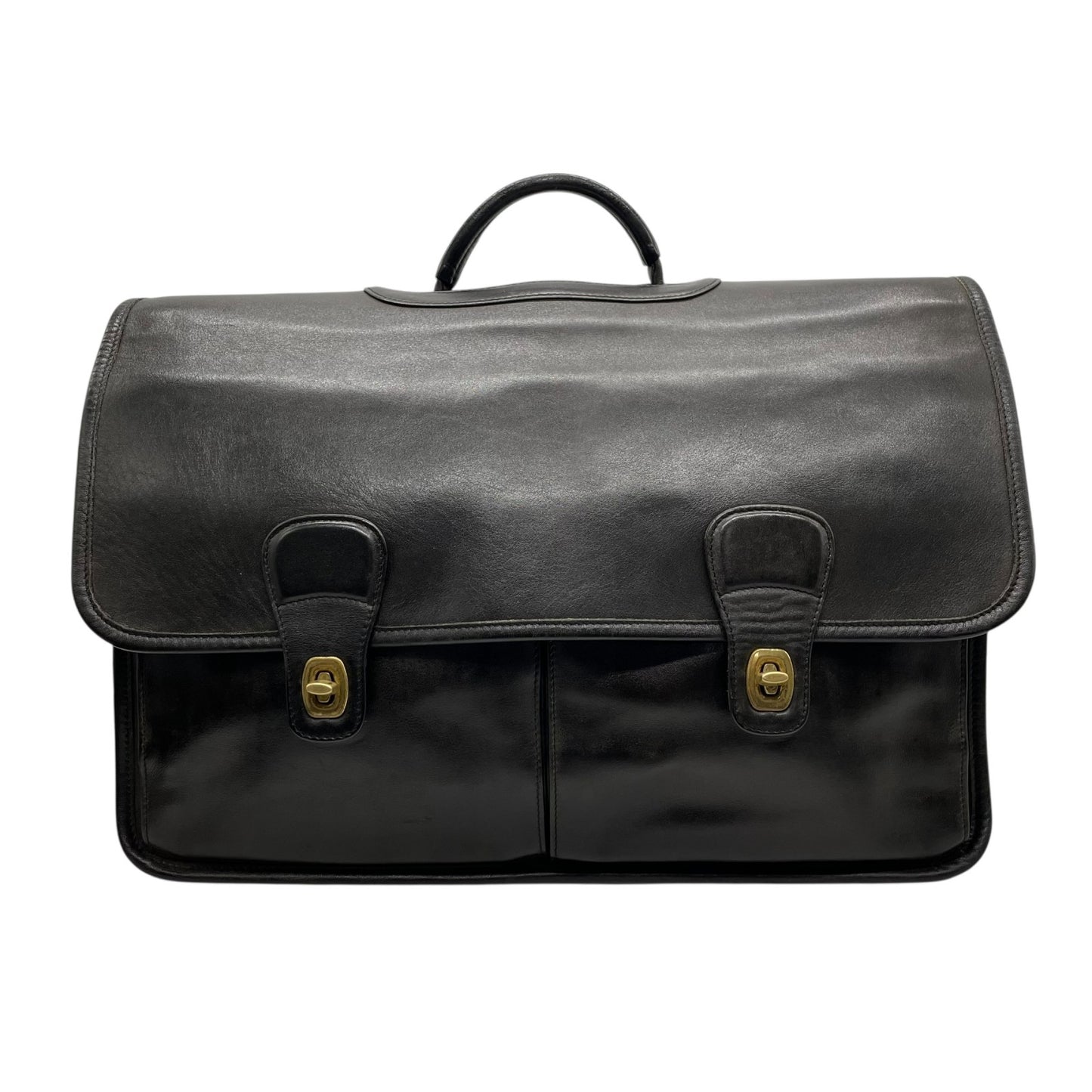 希少 COACH オールドコーチ ヴィンテージ ビジネスバッグ ブリーフケース ハンドバッグ 黒 ブラック ゴールド金具 ターンロック レザー 2WAY ダブルポケット 書類鞄 オールレザー E