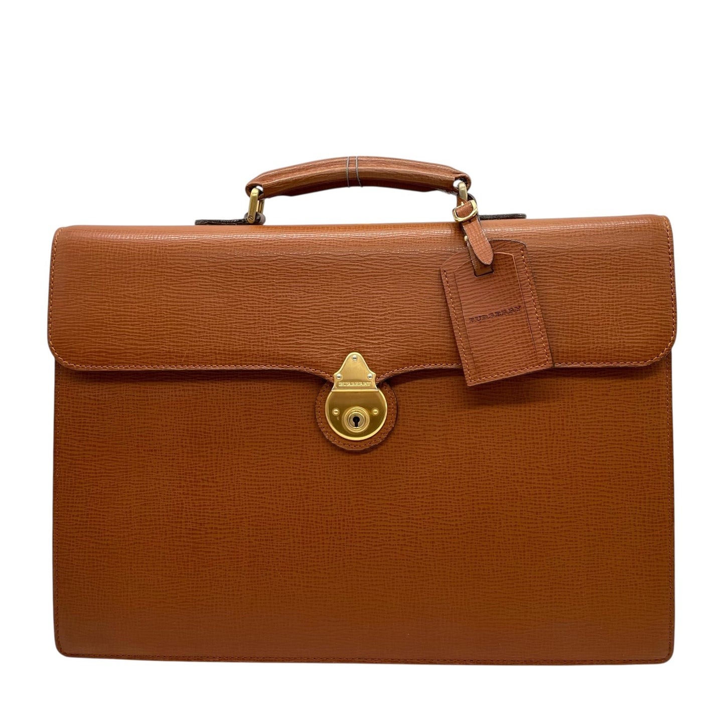Authentic BURBERRY Leather Briefcase Business Bag Brown Gold Hardware