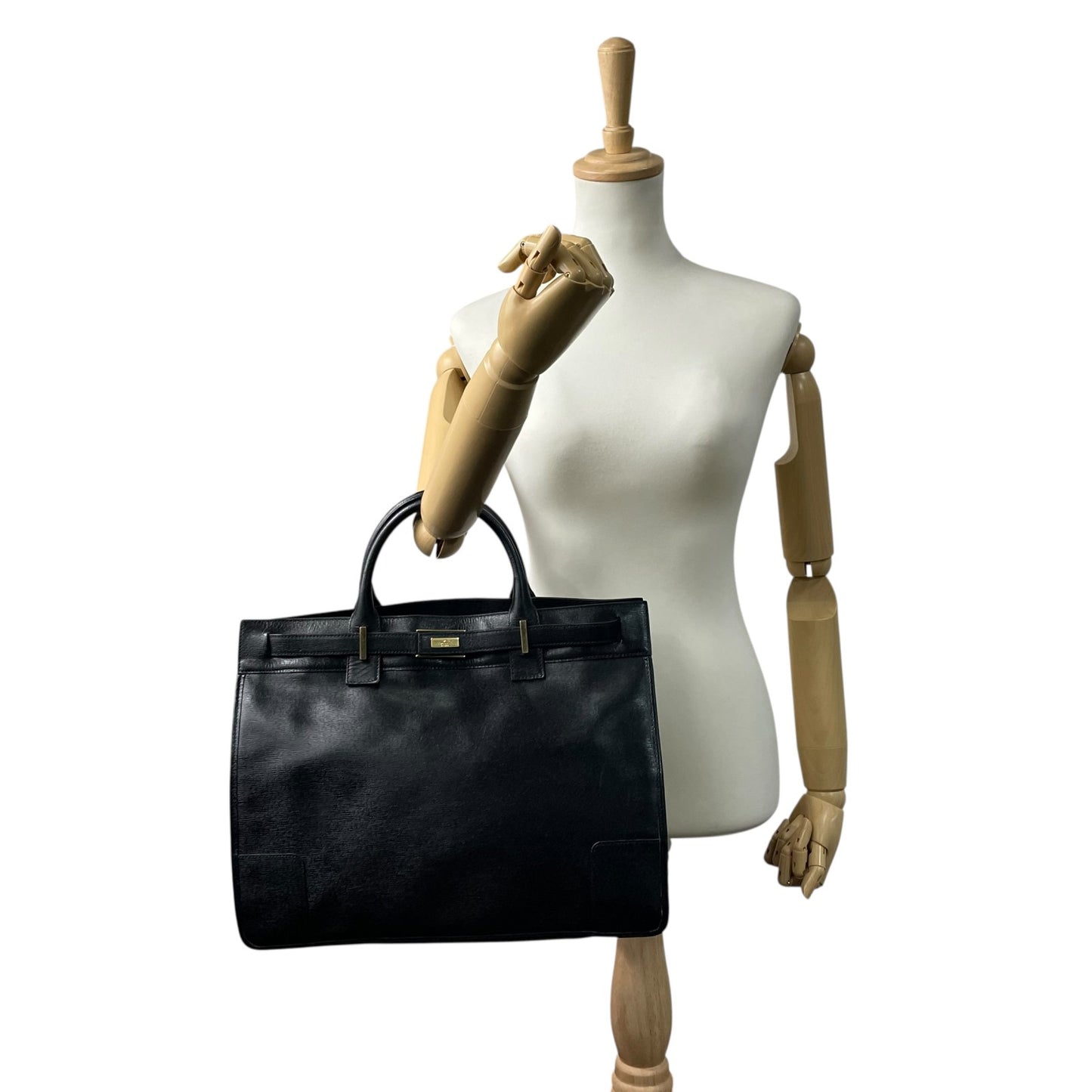 美品 GUCCI グッチ レザー ビジネスバッグ ブラック ゴールド金具 A4収納可 ハンドバッグ メンズ レディース 正規品 D