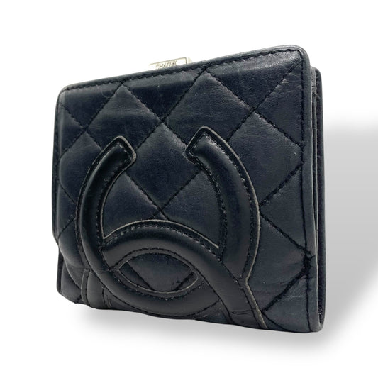 CHANEL シャネル 二つ折り財布 がま口 コンパクトウォレット カンボンライン ココマーク キルティング 黒 ブラック ピンク レザー レディース M1