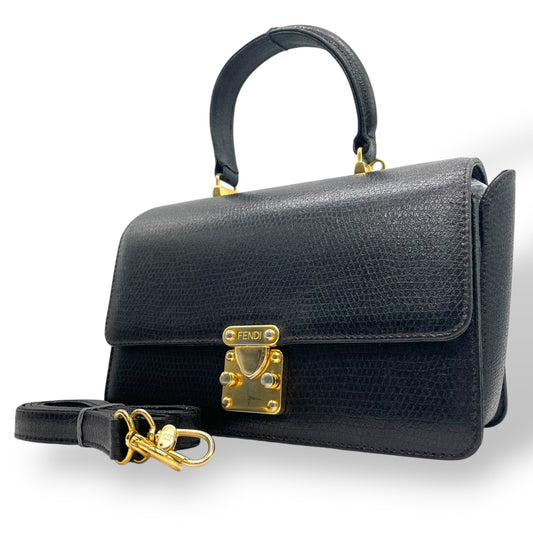 FENDI フェンディ ハンドバッグ 2way ショルダーバッグ 黒 ブラック レザー ゴールド金具 FF ロゴ ヴィンテージ 本革 トップハンドル Fendi Handbag Shoulder Bag Vintage D