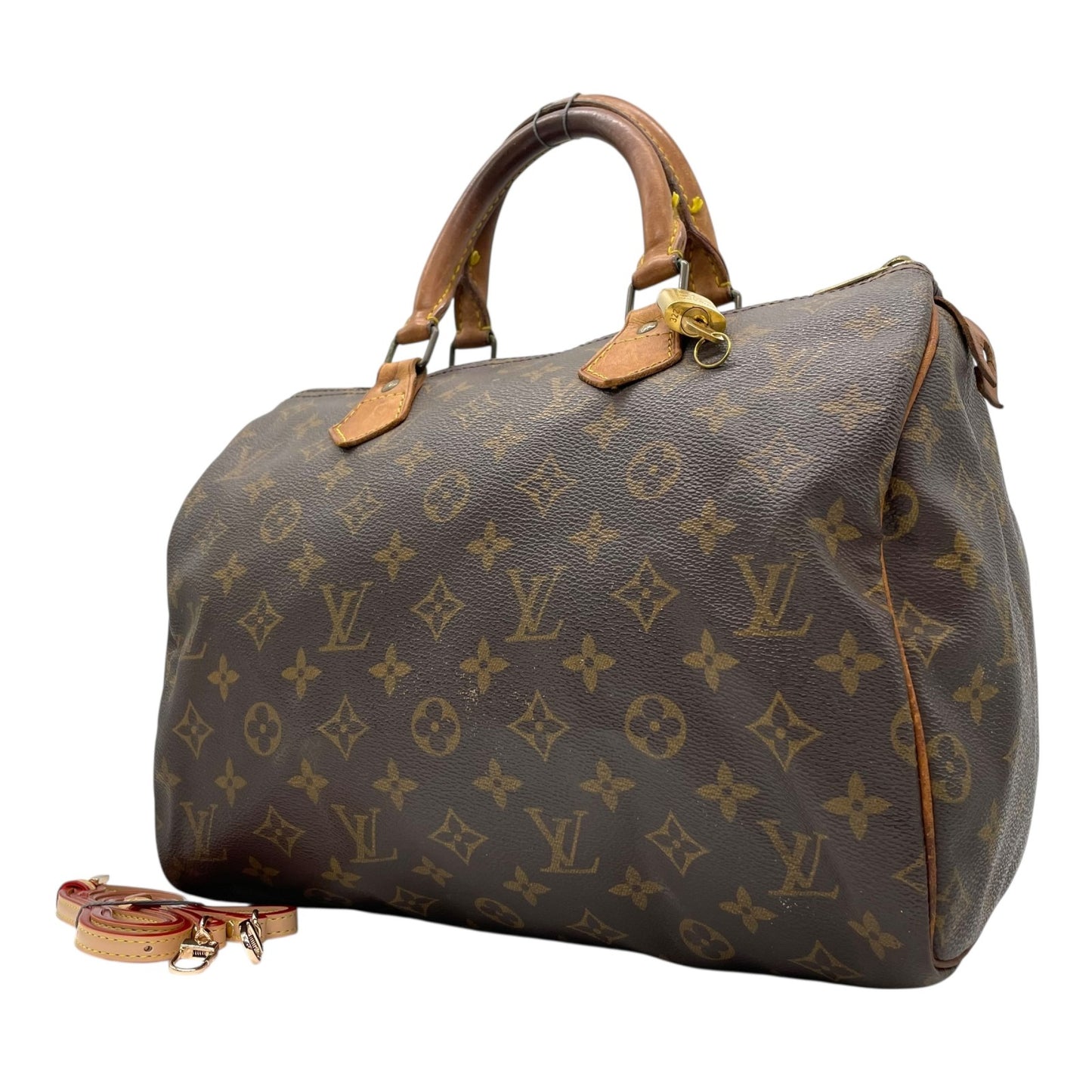 LOUIS VUITTON ルイヴィトン モノグラム スピーディ30 2WAY ボストンバッグ ミニボストン M41526 斜め掛け可 PVC レザー ブラウン ゴールド金具 パドロック ハンドバッグ レディース D