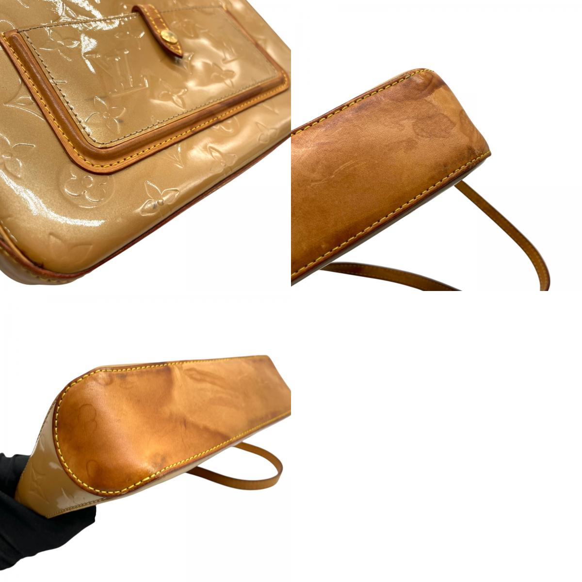 LOUIS VUITTON ルイヴィトン モノグラム ヴェルニ ハンドバッグ マロリー・スクエア M91197 アクセサリーポーチ ミニバッグ ハンドバッグ ワンショルダー 肩掛け可 キャメル ブラウン パテントレザー ゴールド金具 レディース K4