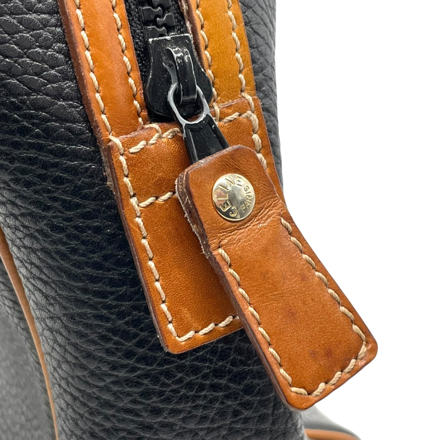 セリーヌ CELINE レザーハンドバッグ ブラック×ブラウン 黒 茶色 ゴールド金具 金金具 ボストンバッグ型 ヴィンテージ K5