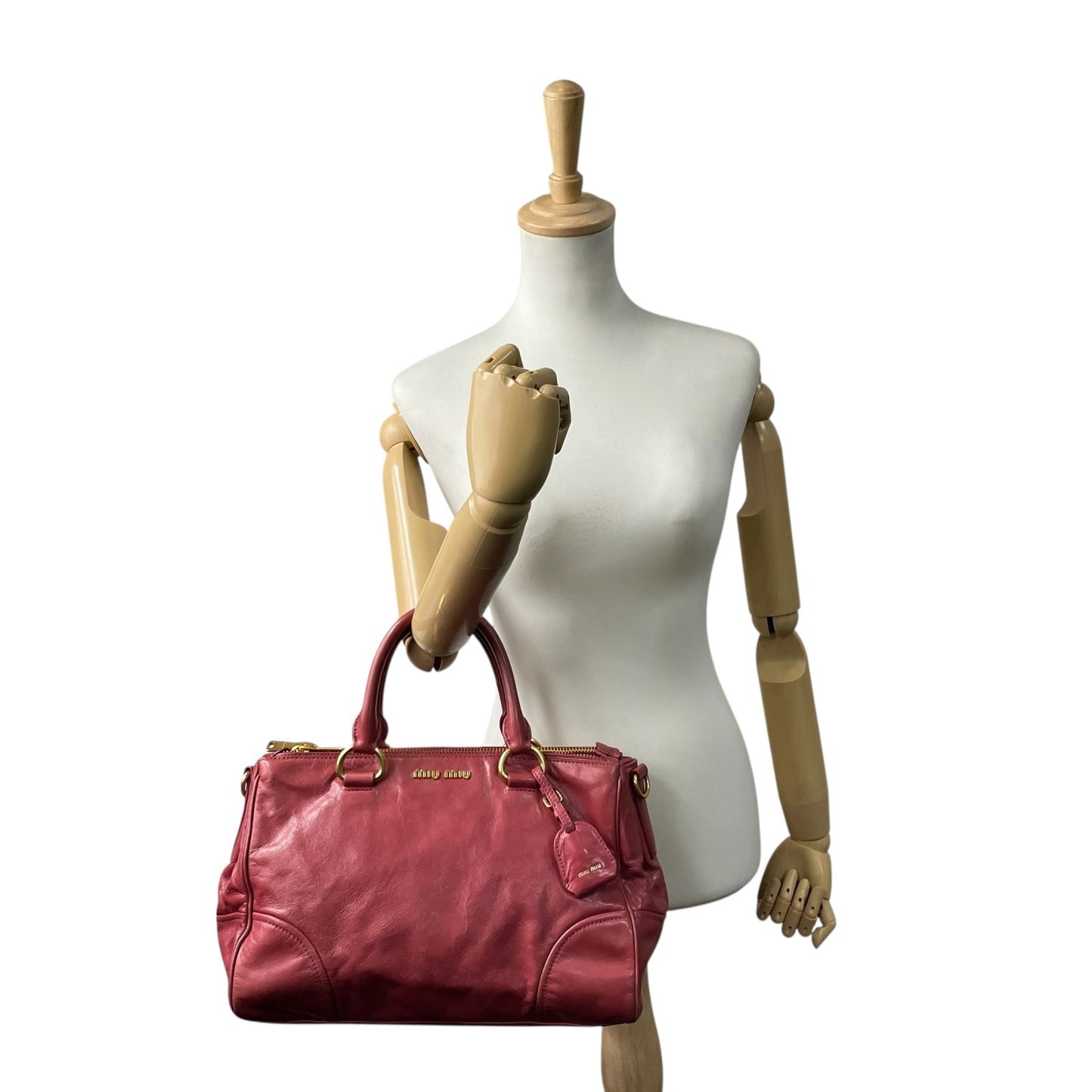 ミュウミュウ MIU MIU レザー ハンドバッグ トートバッグ ピンク ヴィッテロ miu miu VITELLO SHINE 2way Red Tote Bag K5