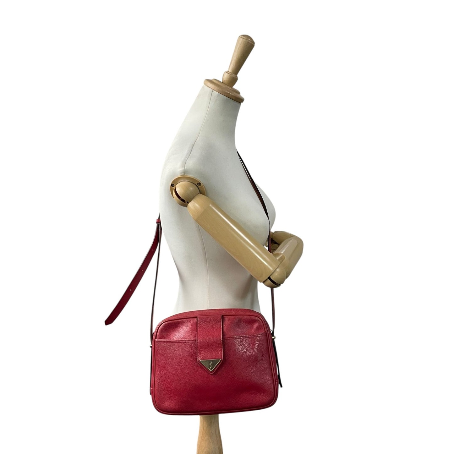 イヴサンローラン Yves Saint Laurent YSL ヴィンテージ ショルダーバッグ 赤 レッド レザー ゴールドロゴ 金金具 コンパクト A1