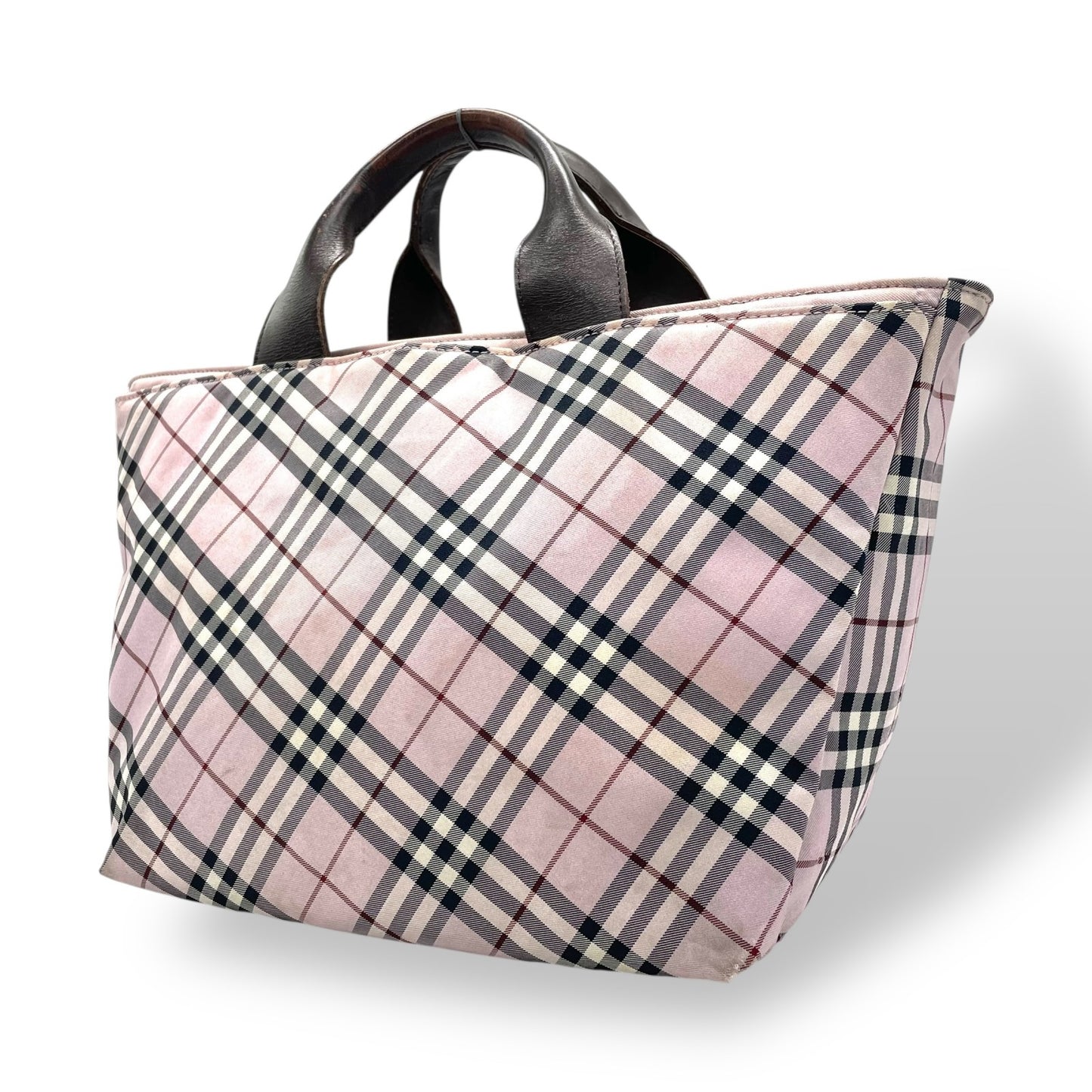 BURBERRY BLUE LABEL バーバリーブルーレーベル ハンドバッグ ノバチェック ピンク ブラウン シルバー金具 ナイロン レザー ファスナー開閉 ミニトート 手提げ ヴィンテージ レディース U9