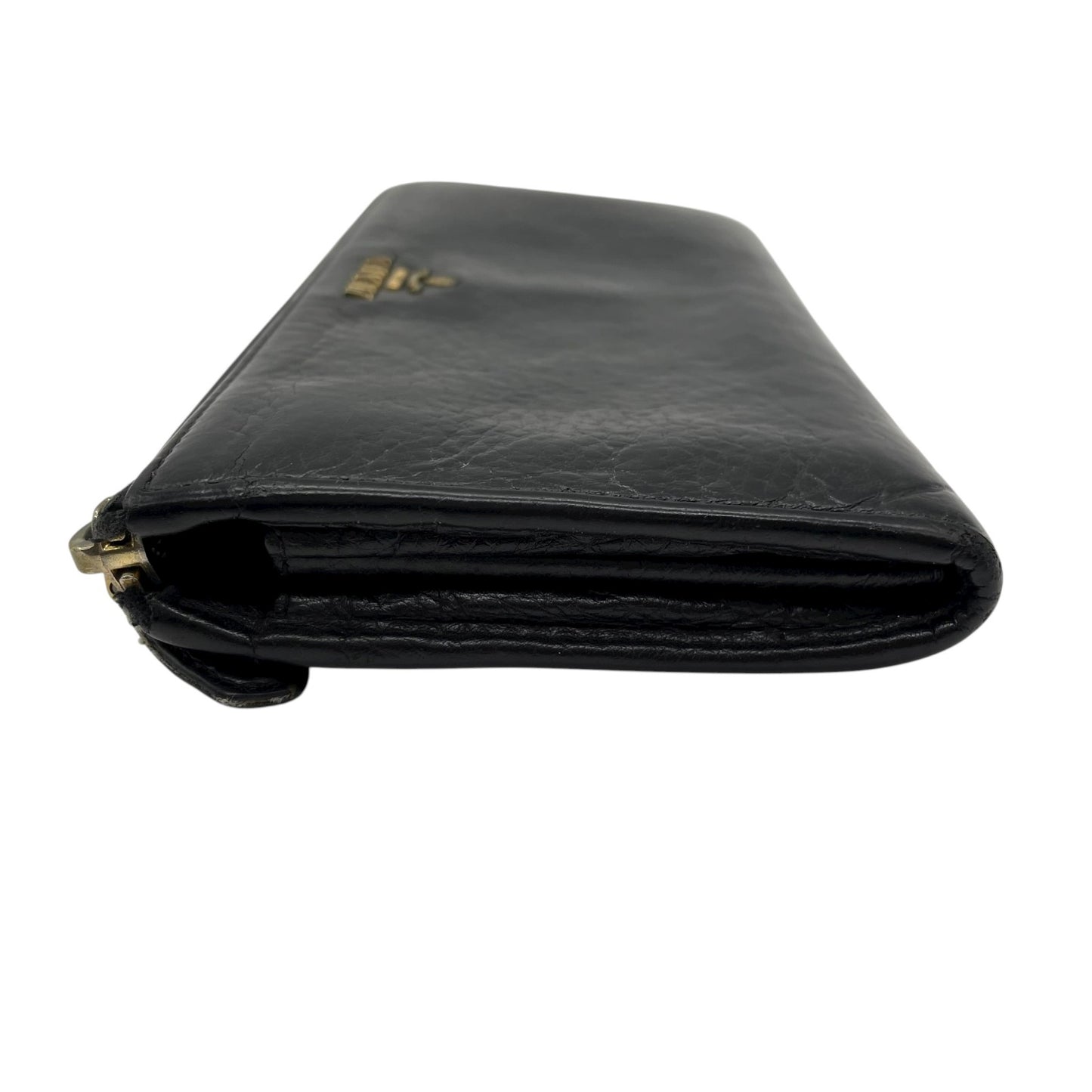 プラダ PRADA レザー ラウンドファスナー 長財布 黒 ブラック 金金具 ゴールドロゴ L字ファスナー 本革 ジップアラウンドウォレット M5