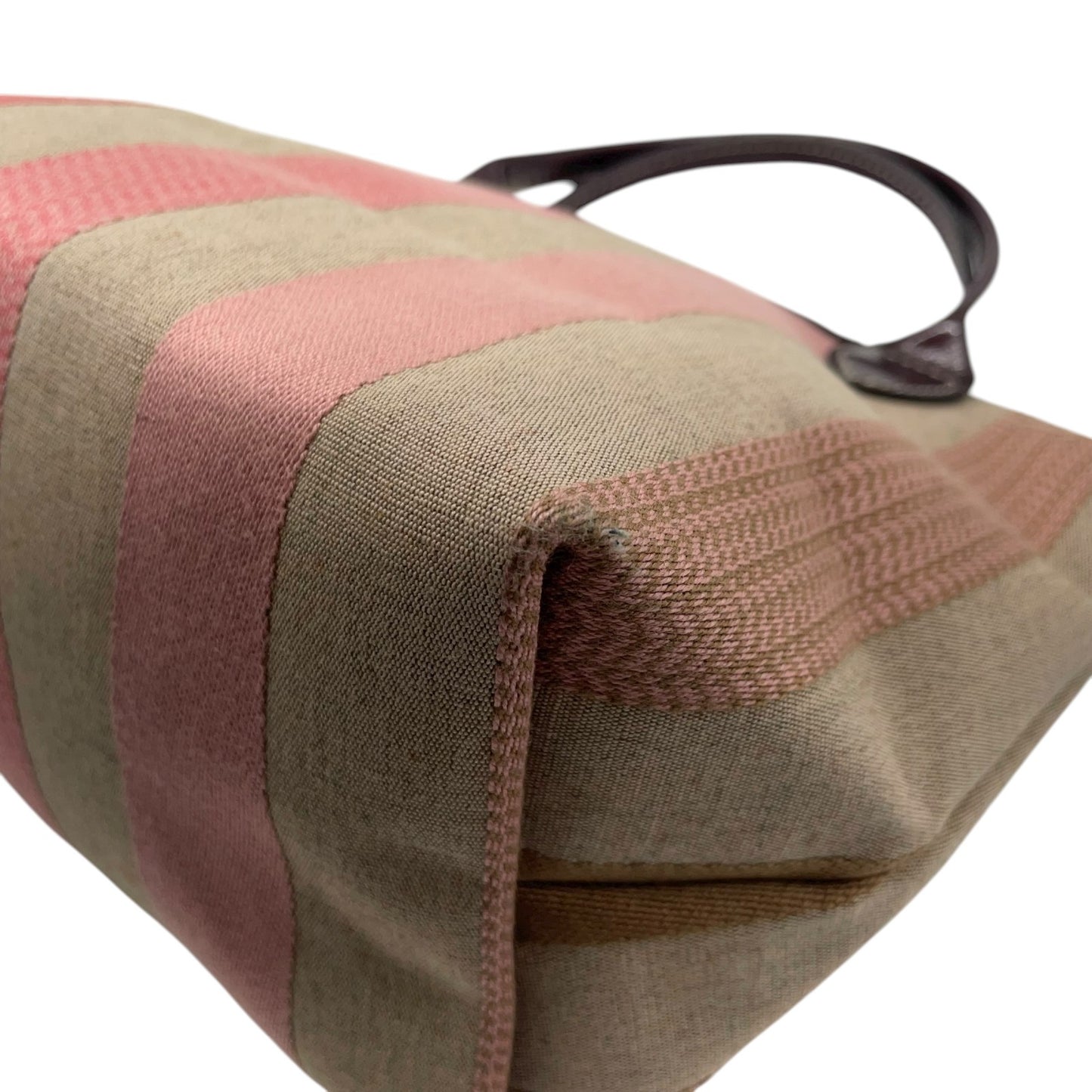 美品 ロンシャン LONGCHAMP ルプリアージュ ハンドバッグ トートバッグ マルチカラー ストライプ ベージュ ピンク キャンバス×レザー U2