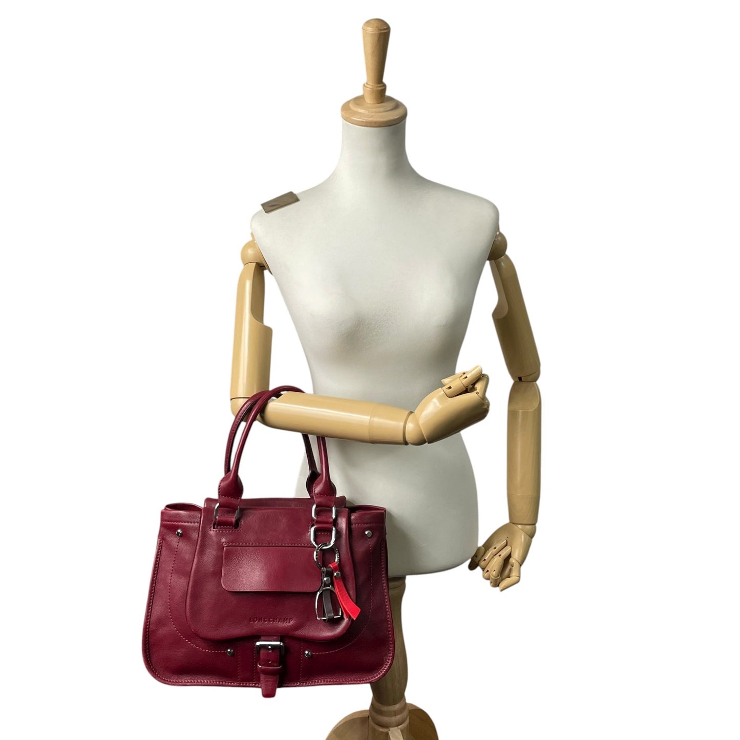 ロンシャン LONGCHAMP ハンドバッグ レザー ワインレッド 本革 チャーム付き Y2K ヴィンテージ ユニセックス s94