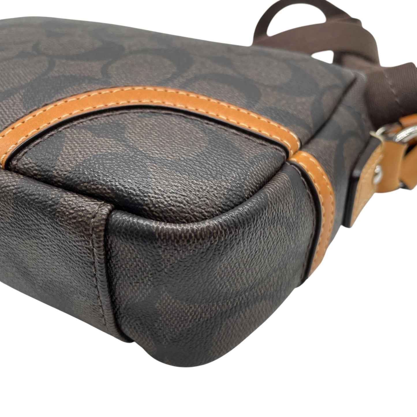 コーチ COACH シグネチャー PVC レザー ショルダーバッグ クロスボディ 茶色 ブラウン キャメル シルバー 3