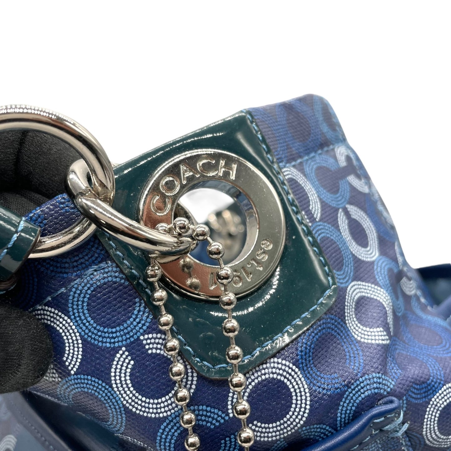 美品 コーチ COACH トートバッグ ショルダーバッグ 2WAY シグネチャー サークル柄 紺 ネイビー A4収納可 ショルダーストラップ付 U10