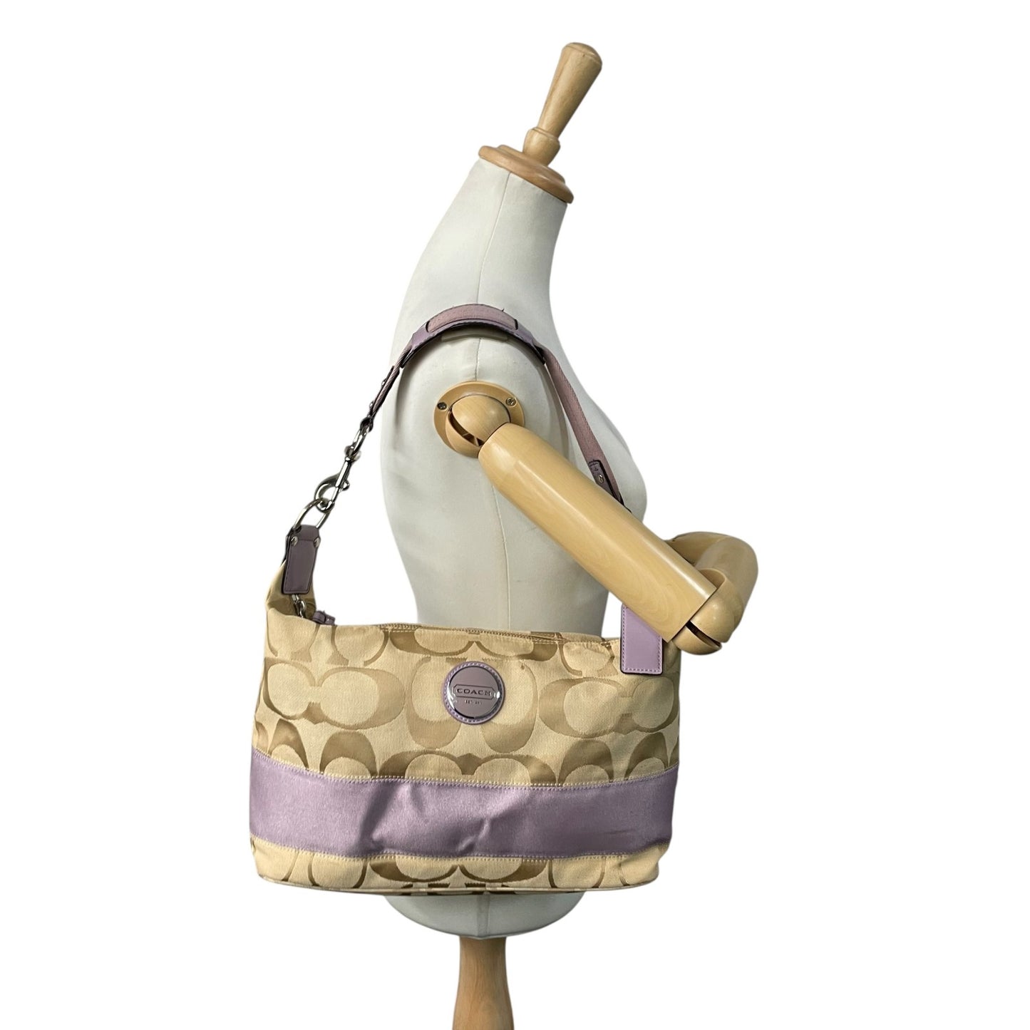 コーチ COACH シグネチャー ワンショルダー ショルダーバッグ F17434 ベージュ ライトパープル キャンバス レザー S18