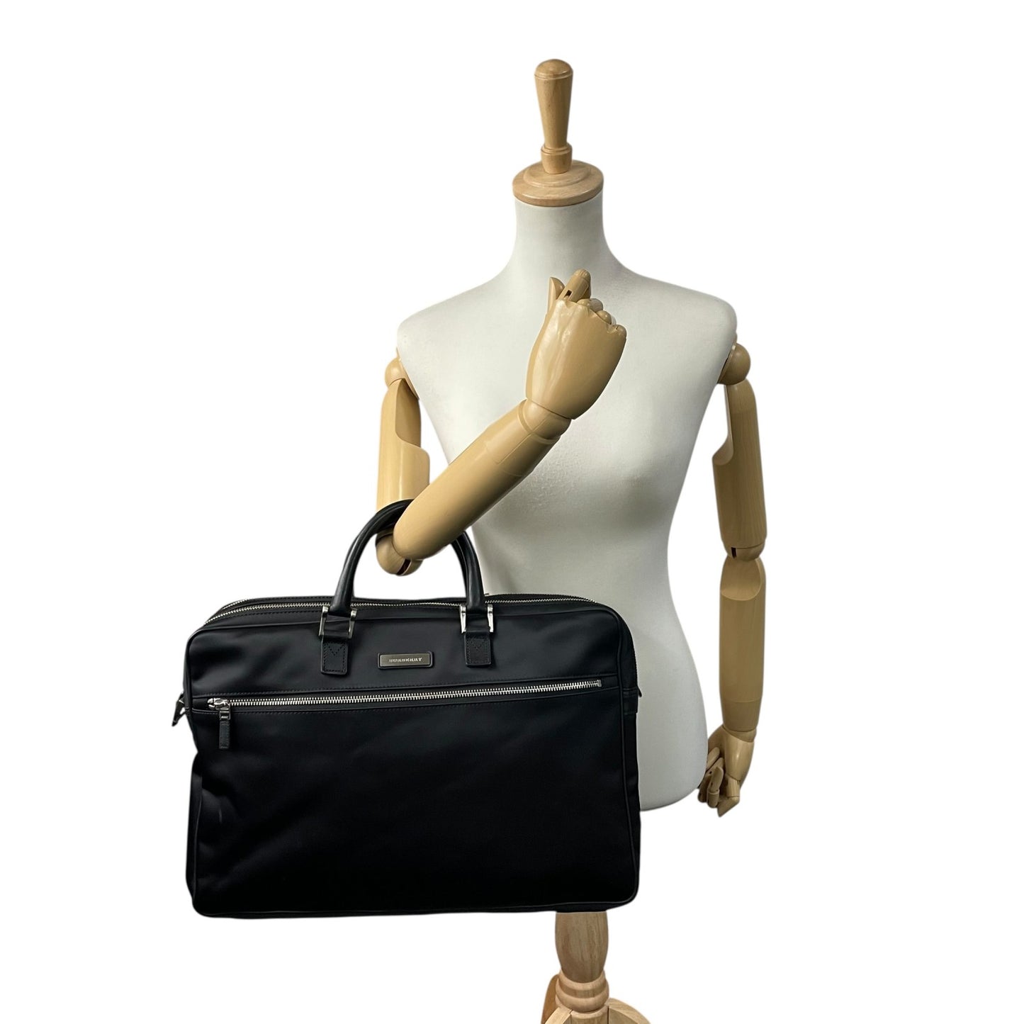 バーバリー BURBERRY ビジネスバッグ ブリーフケース ナイロン×レザー 黒 ブラック シルバー金具 2WAY メンズ E