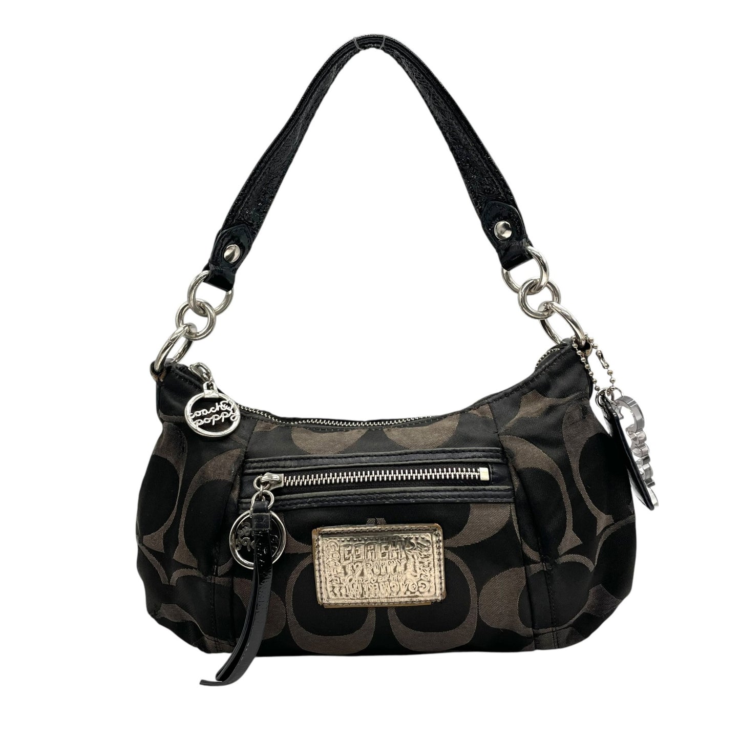 コーチ COACH 2WAY ハンドバッグ ショルダーバッグ ポピー シグネチャー 黒 ブラック キャンバス シルバー金具 手提げ 肩掛け可 斜め掛け可 ロゴ レディース U5