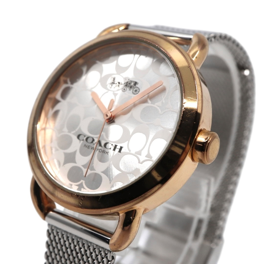 美品 電池交換済 コーチ 腕時計 CA.105.7.95.1319 レディース クオーツ シグネチャー柄文字盤 ピンクゴールド シルバー コンビカラー メッシュベルト エレガント フェミニン ドレスウォッチ クリーニング済み G3