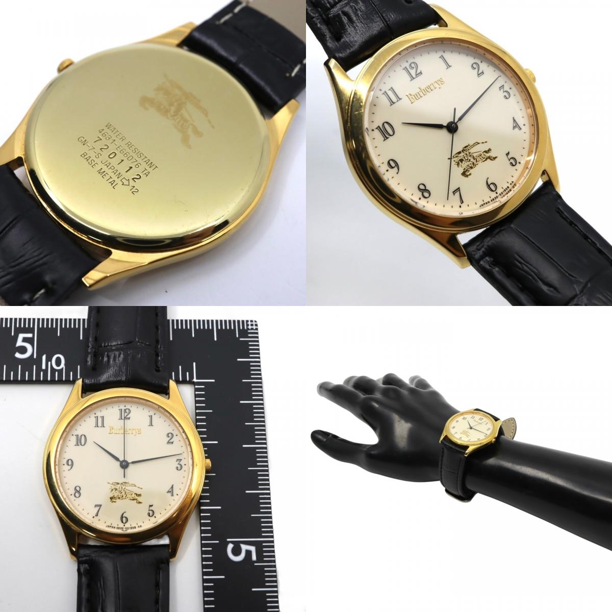 【美品 電池交換済 新品ベルト】バーバリー Burberrys 腕時計 4631-E66076 TA メンズウォッチ クォーツ ゴールドケース アイボリー文字盤 ブラックレザー アナログ クラシック ビンテージ ドレスウォッチ エレガント 稼働品 G3