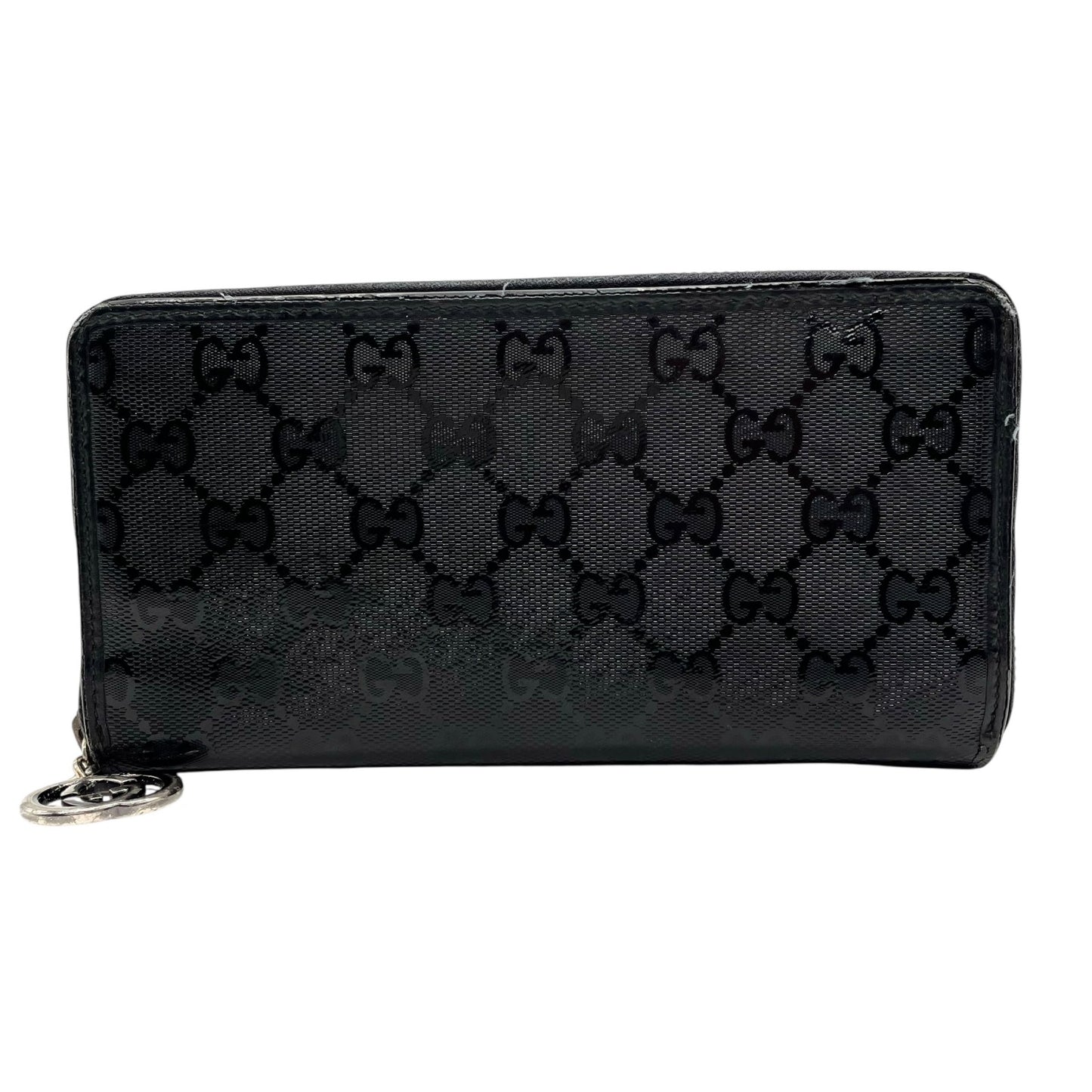 GUCCI グッチ GGインプリメ ラウンドファスナー 長財布 307982 黒 ブラック PVC レザー シルバー金具 メンズ レディース M4