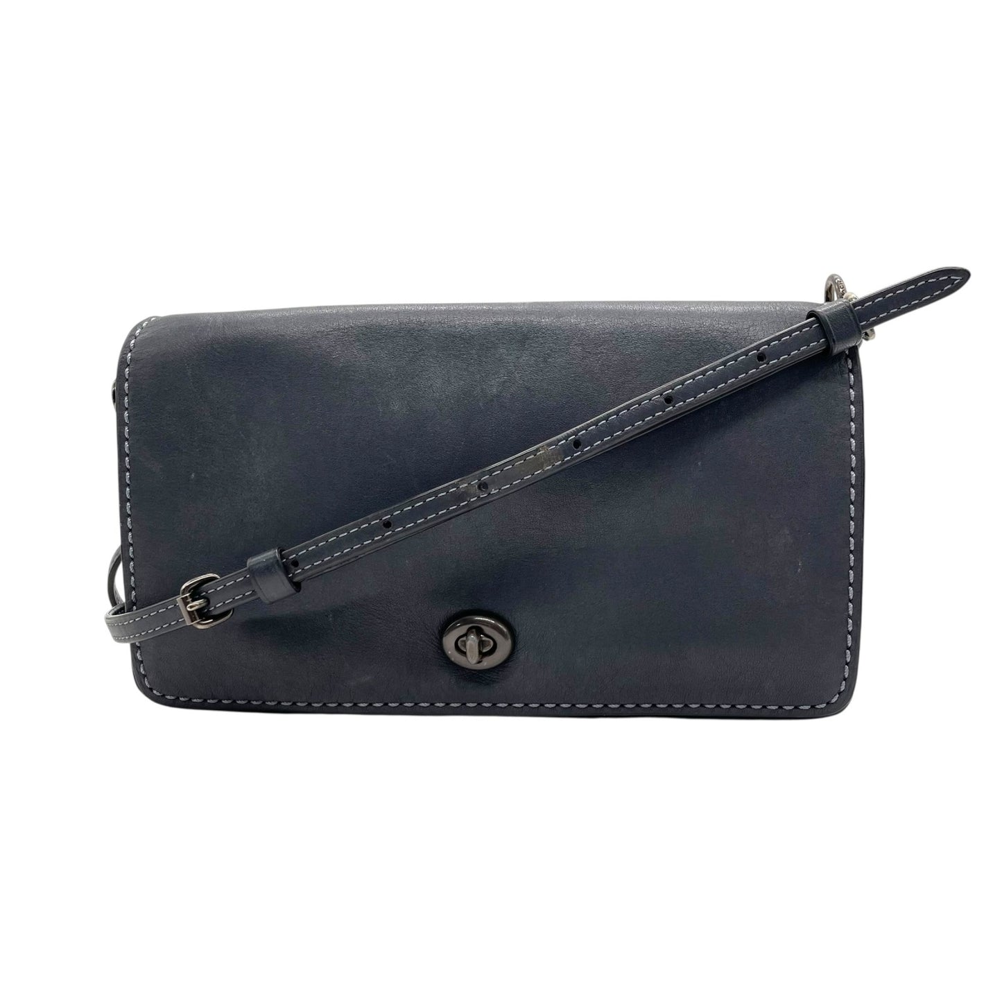 COACH コーチ ショルダーバッグ 紺 ネイビー レザー ブラック金具 ターンロック ディンキー ミニバッグ お財布バッグ 斜め掛け可 レディース C5