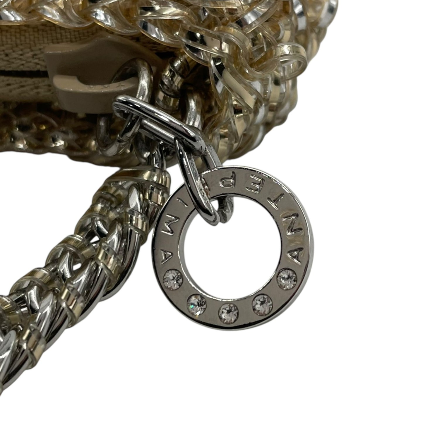 美品 アンテプリマ ANTEPRIMA ワイヤーバッグ ハンドバッグ チェーンストラップ ゴールド ベージュ 半月型 ハーフムーン 手提げ レディース E6