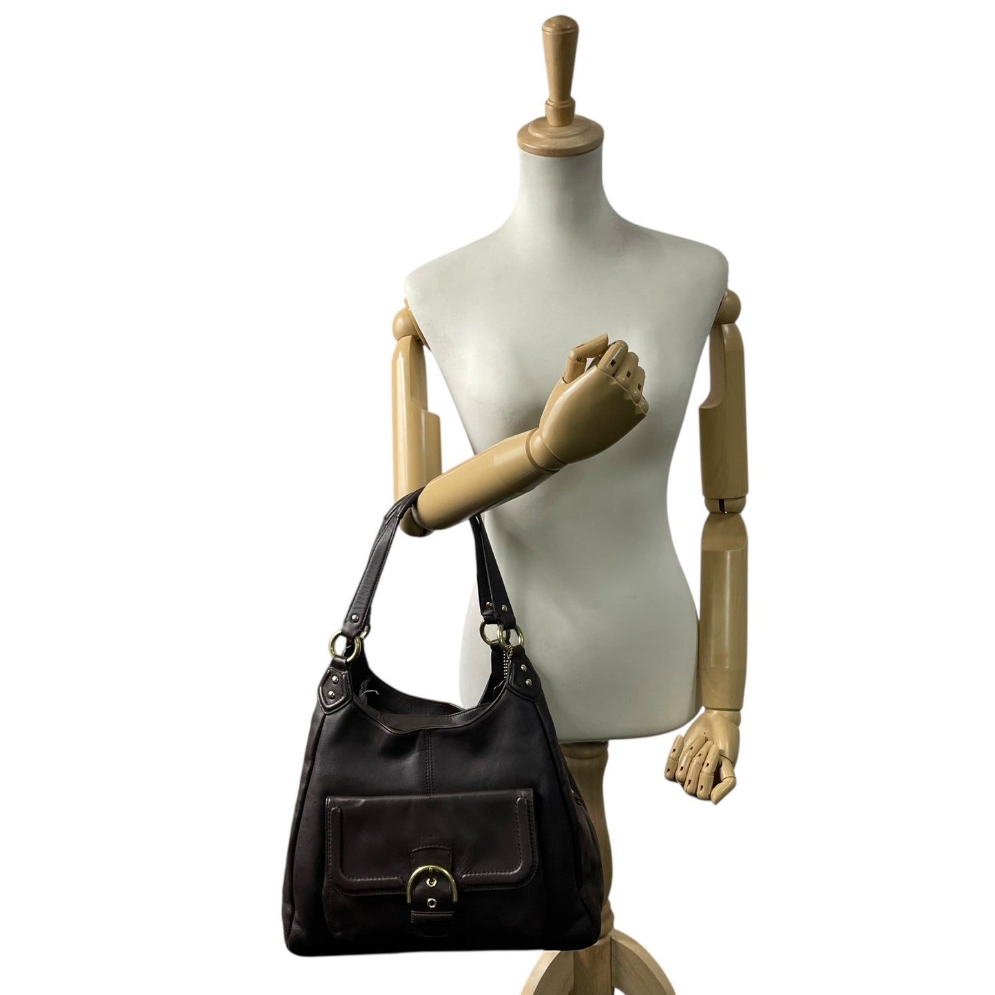 コーチ COACH ハンドバッグ キャンベル F24686 ダークブラウン オールレザー ベルトデザイン ゴールド金具 斜め掛け可 レディース U17