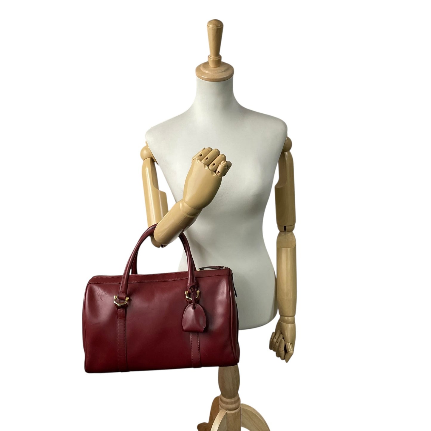 カルティエ Cartier マストライン ハンドバッグ ミニボストン ボルドー ワインレッド 赤 レザー ゴールド金具 2Cモチーフ 南京錠 レディース B