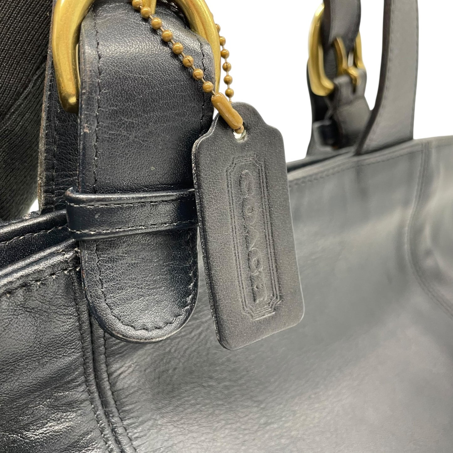 コーチ COACH オールドコーチ ハンドバッグ ミニトートバッグ 紺 ネイビー レザー ゴールド金具 ファスナー開閉 ロゴチャーム ヴィンテージ レディース S61