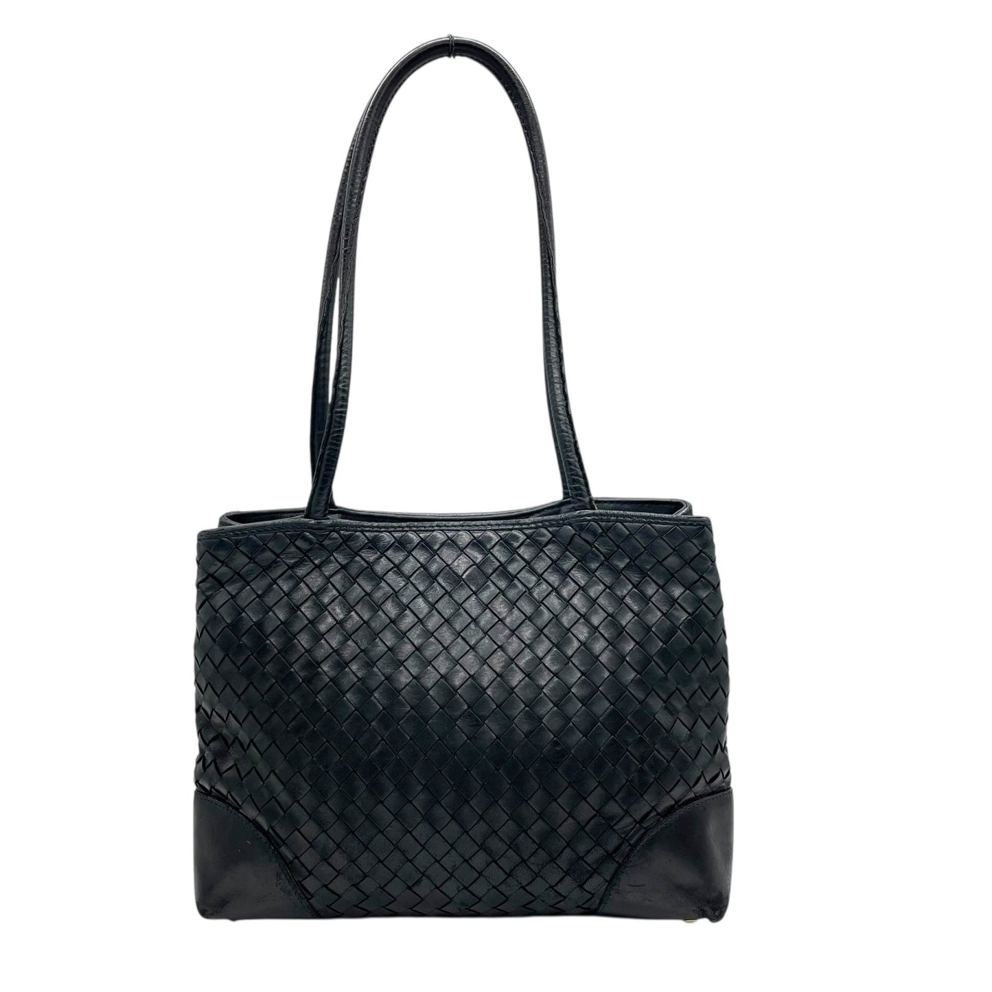 BOTTEGA VENETA ボッテガヴェネタ イントレチャート ハンドバッグ ワンショルダー ネイビー レザー ゴールド金具 肩掛け可 編み込み レディース K11