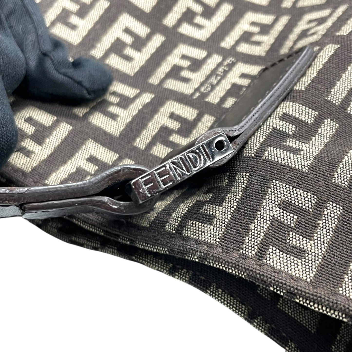 美品 フェンディ Fendi ズッキーノ トートバッグ ショルダーバッグ 大容量 FFロゴ キャンバス ブラウン レザーハンドル ビンテージ 通勤 通学 2000s