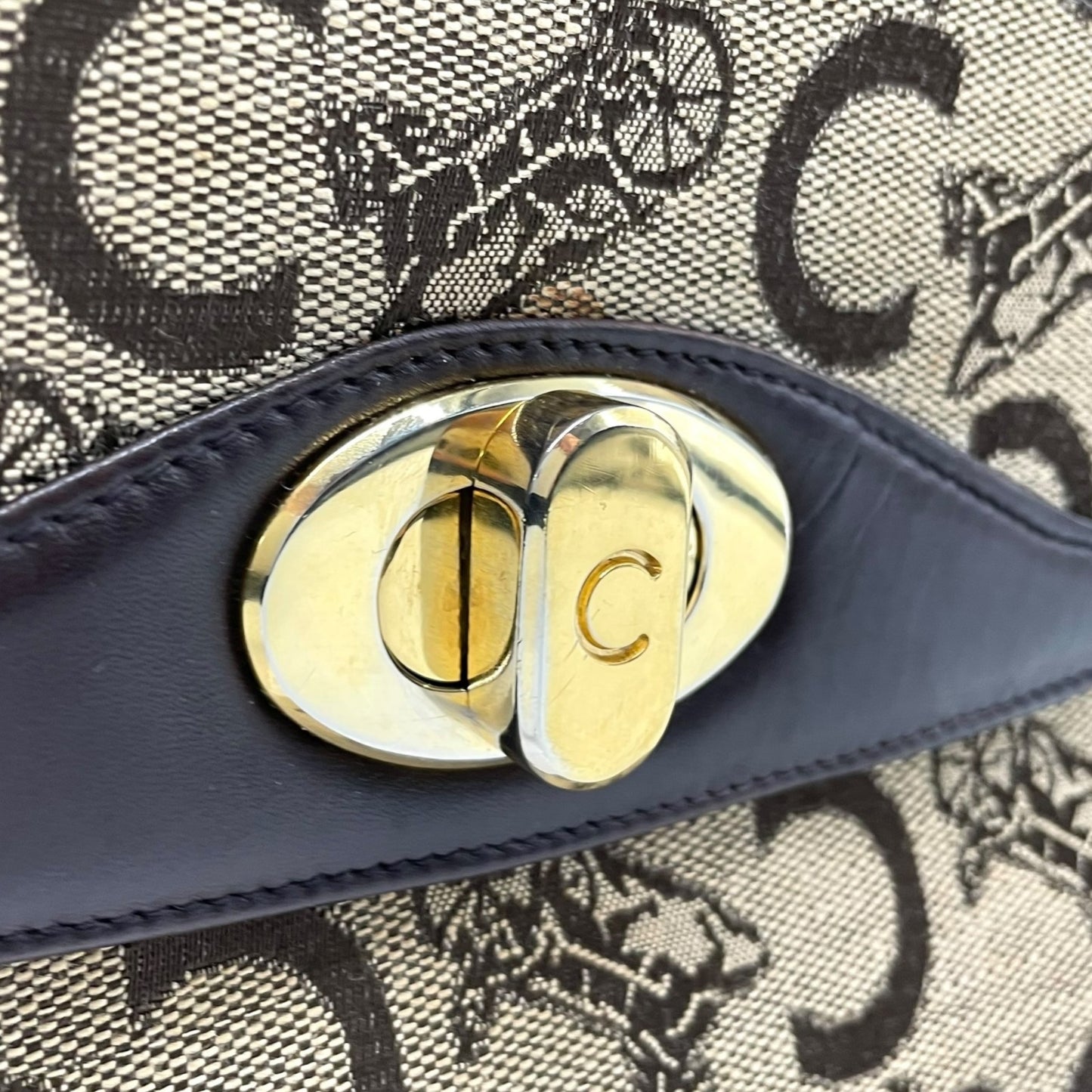 Authentic CELINE C Macadam Turnlock Handbag Canvas Leather Brown Gold Hardware Women