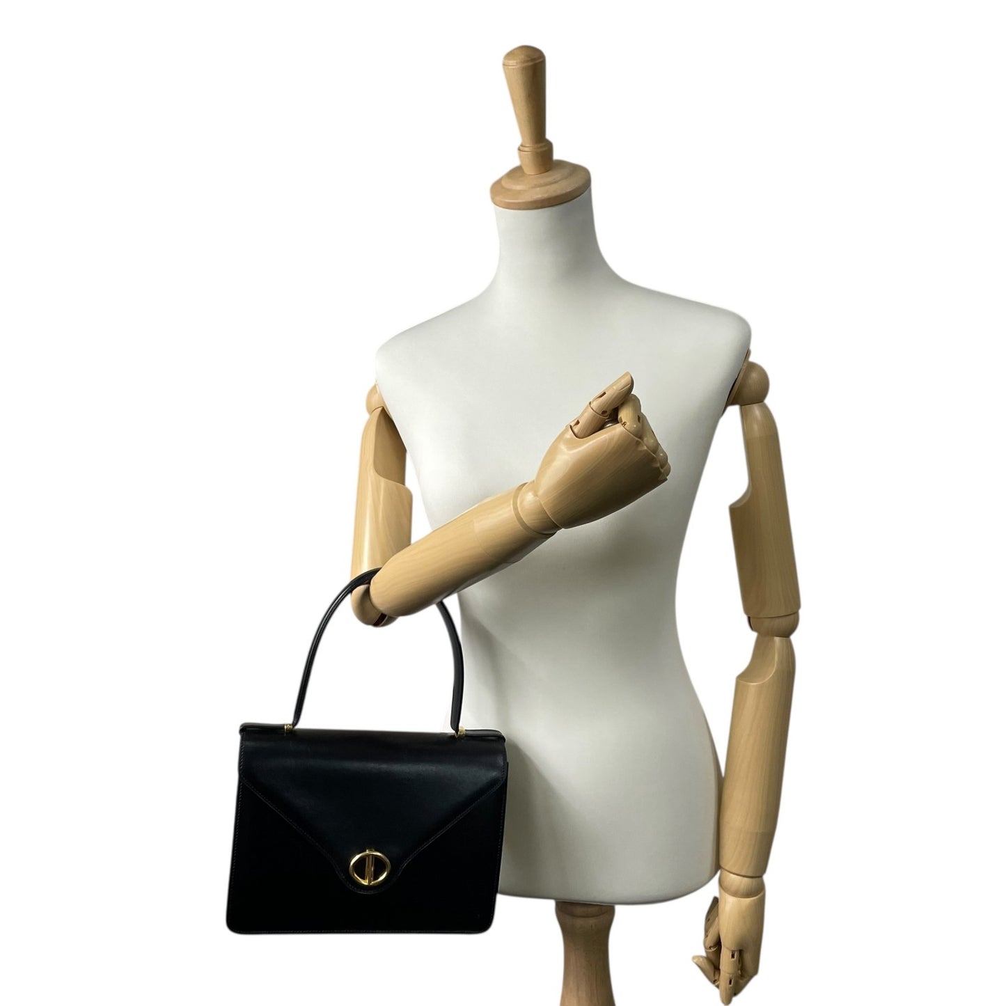 Authentic DIOR Handbag Black Leather Gold Hardware CD Logo Formal Women's Top Handle Flap Closure Vintage