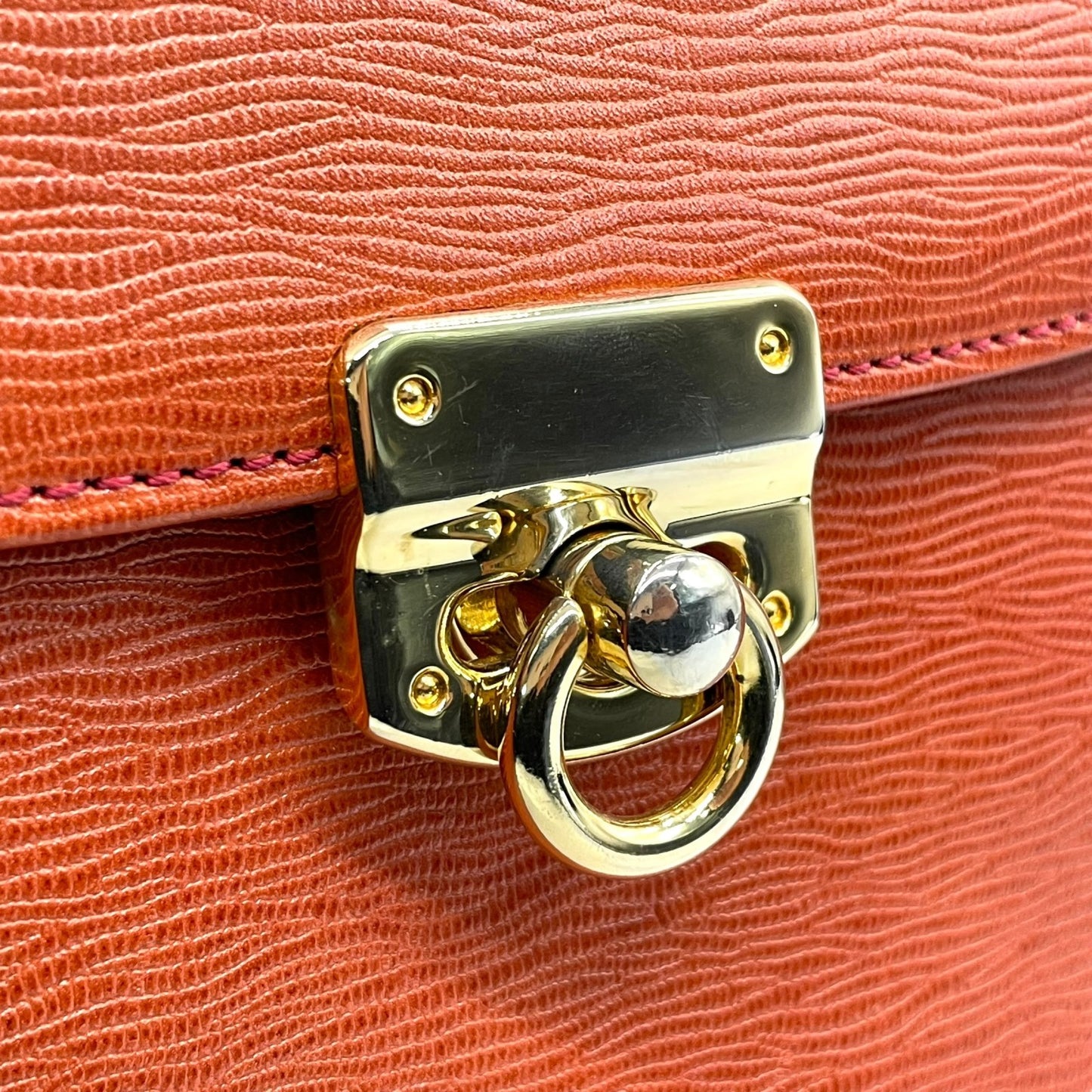 Excellent Authentic Gianni Versace 2WAY Handbag Shoulder Bag Leather Brown Orange Gold Hardware Crossbody Ladies
