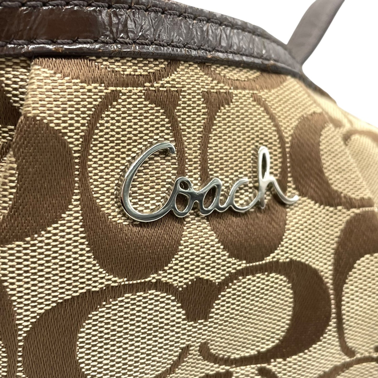COACH コーチ シグネチャー 2WAY ハンドバッグ ショルダーバッグ F17400 キャンバス パテントレザー 茶 ブラウン シルバー金具 肩掛け可 斜め掛け可 レディース U13