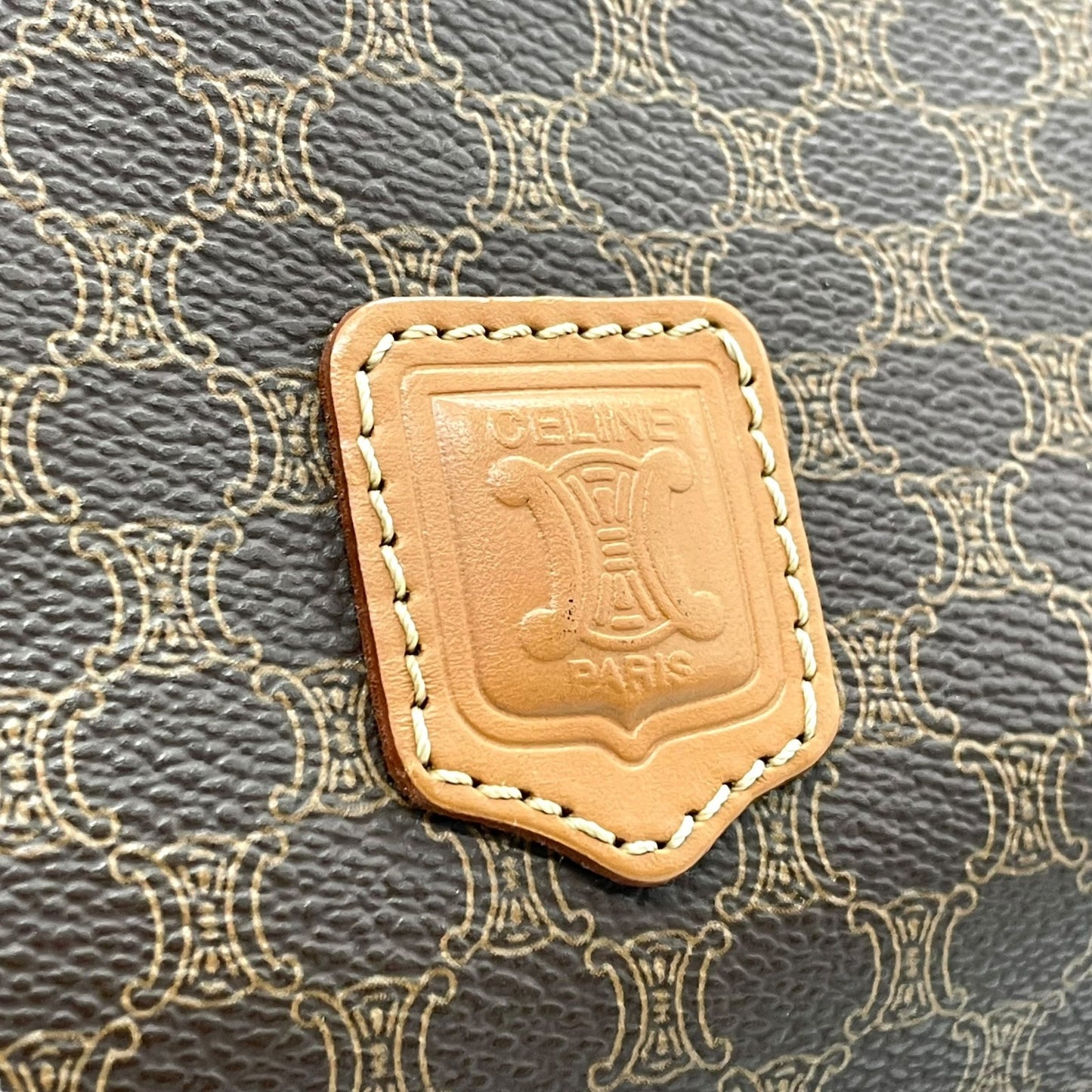 美品 CELINE セリーヌ マカダム ハンドバッグ トートバッグ PVC レザー 茶 ブラウン ゴールド金具 ワンショルダー 肩掛け可 ヴィンテージ オールドセリーヌ レディース B1