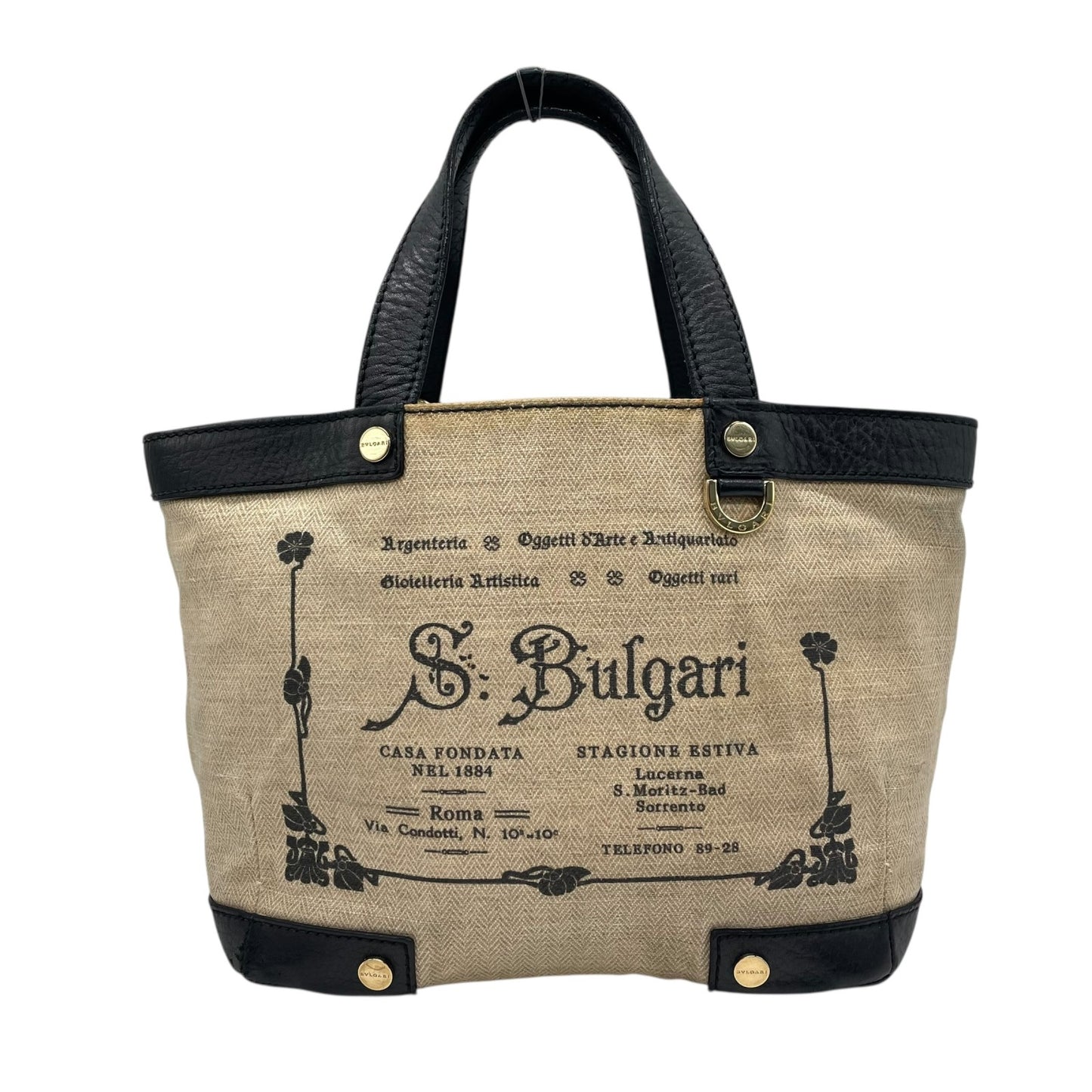 BVLGARI ブルガリ コレツィオーネ 2WAY ハンドバッグ トートバッグ ショルダーバッグ ロゴ キャンバス レザー ベージュ 黒 ブラック ゴールド金具 斜め掛け可 メンズ レディース K3