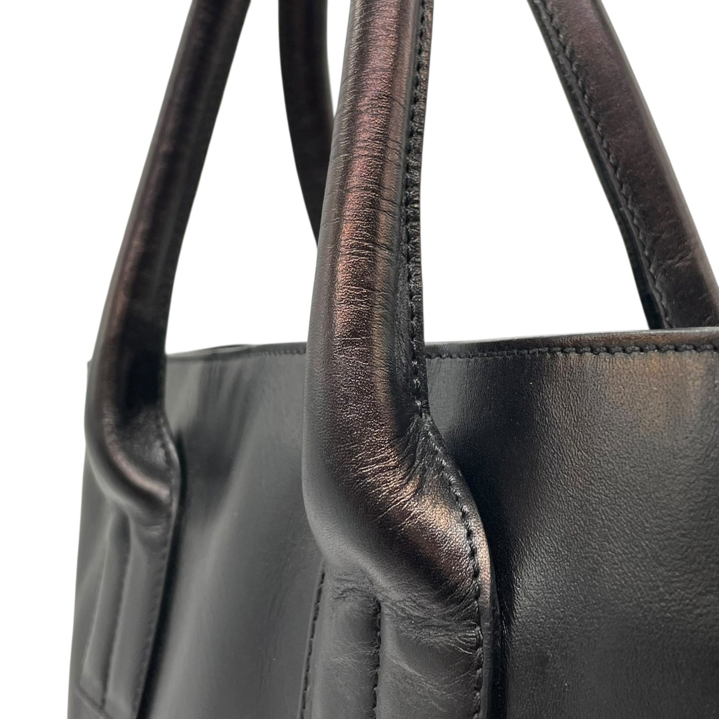 美品 HIROFU ヒロフ トートバッグ ハンドバッグ Hロゴ 黒 ブラック レザー シルバー金具 手提げ A4収納可 レディース H