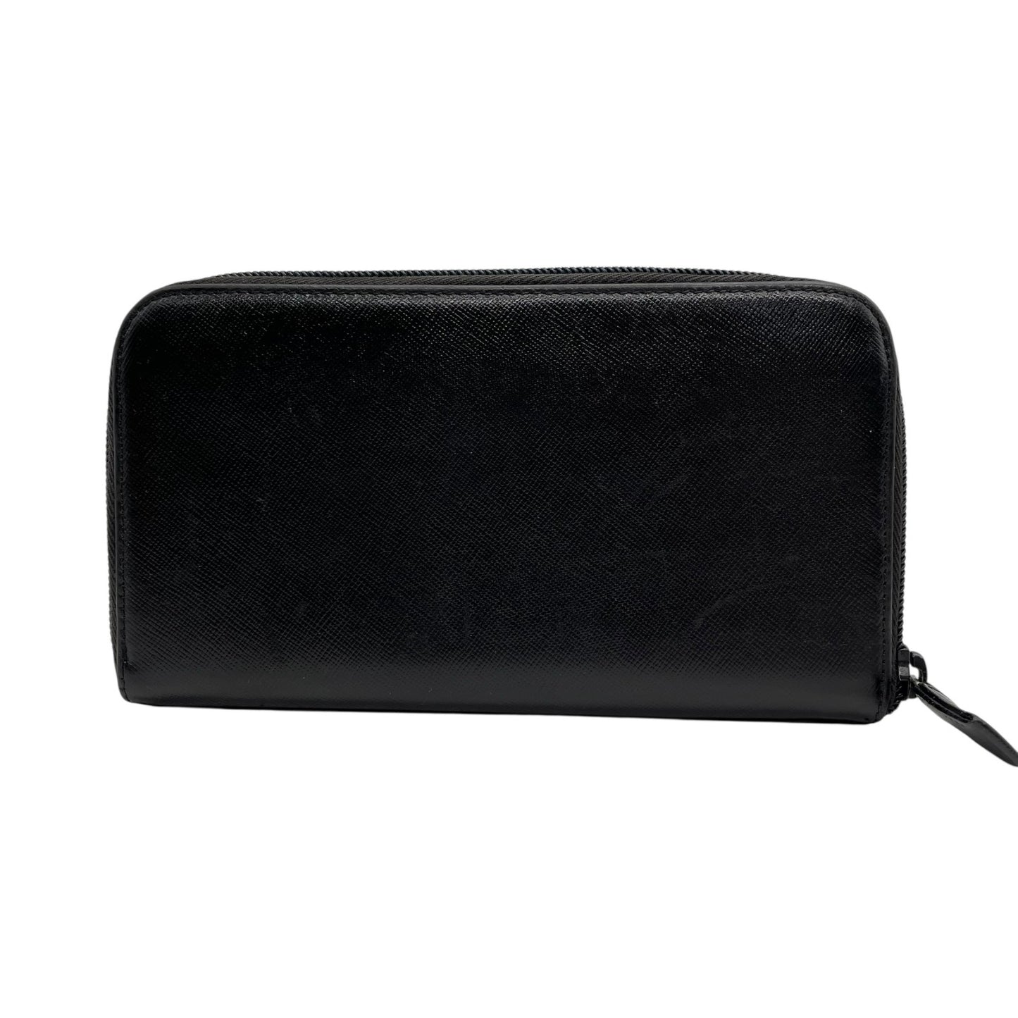 PRADA プラダ 三角プレートロゴ 長財布 ラウンドジップ サフィアーノ レザー トライアングルロゴ 黒 ブラック シルバー金具 メンズ レディース ギャランティカード付き H1