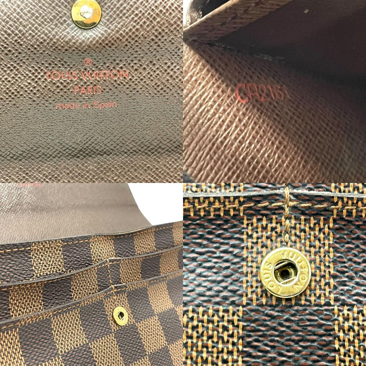 美品 LOUIS VUITTON ルイヴィトン 長財布 ダミエ ポルトフォイユサラ N61734 茶 ブラウン PVC レザー ゴールド金具 メンズ レディース H1
